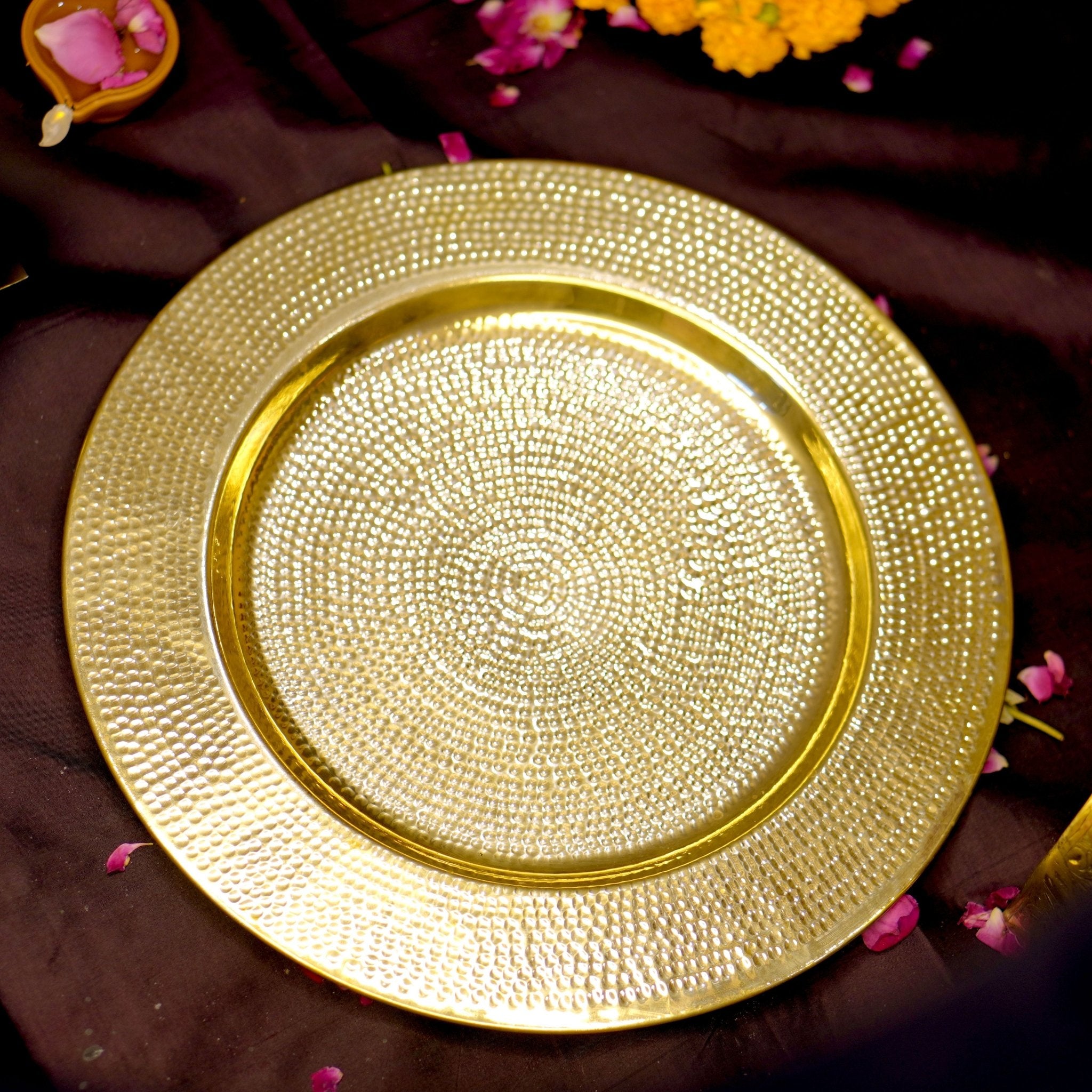 Brass Hammered Charger Serving Plate - Brass Globe - 