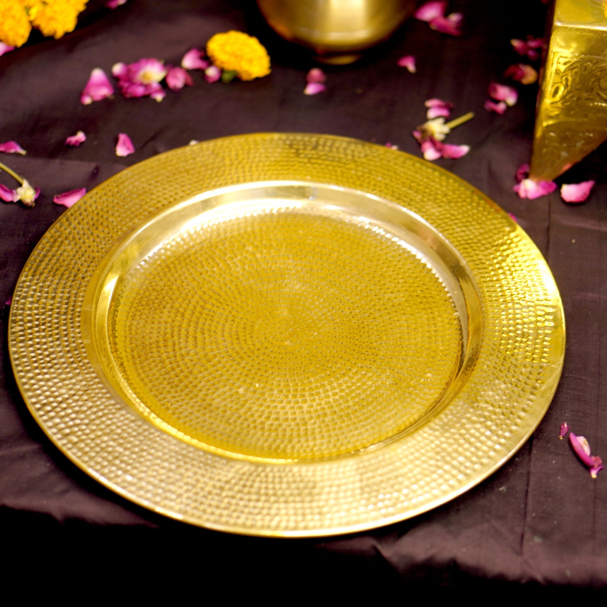 Brass Hammered Charger Serving Plate - Brass Globe - 