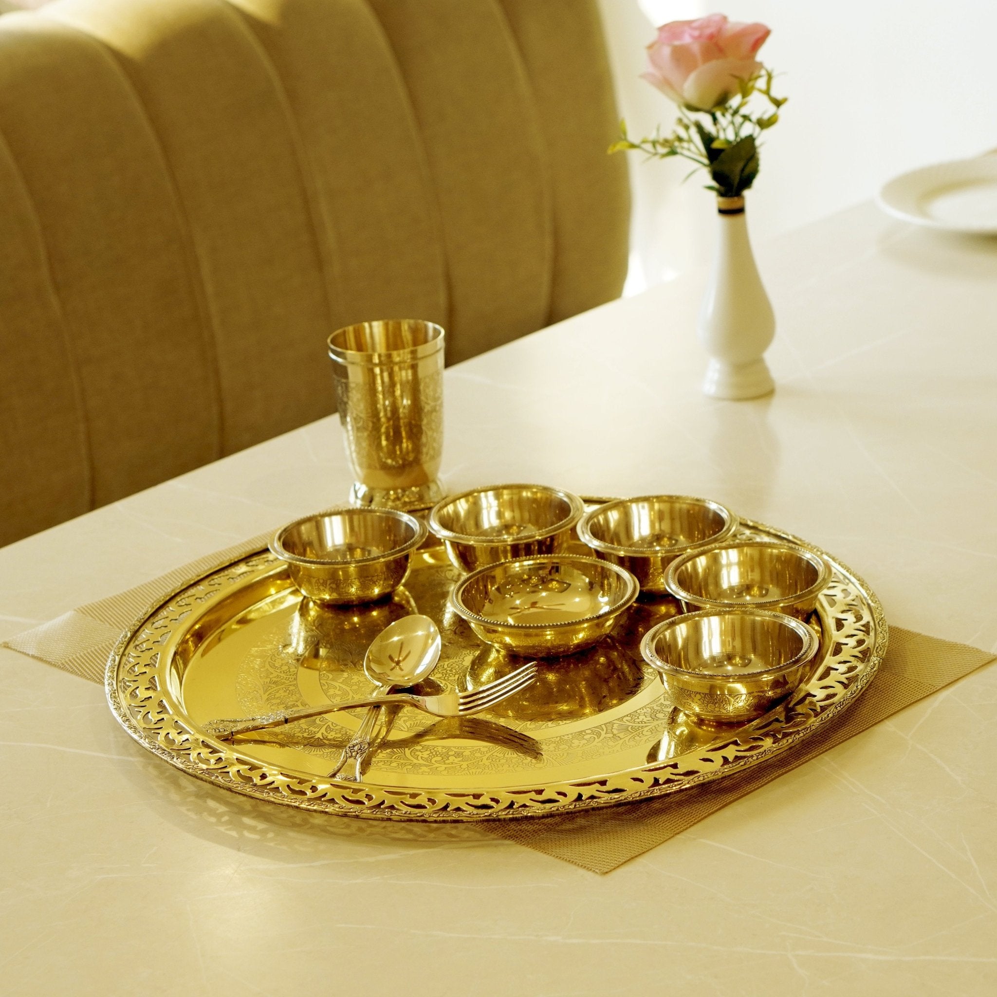 Brass / pital Jaalidaar Dinner set - Brass Globe - 