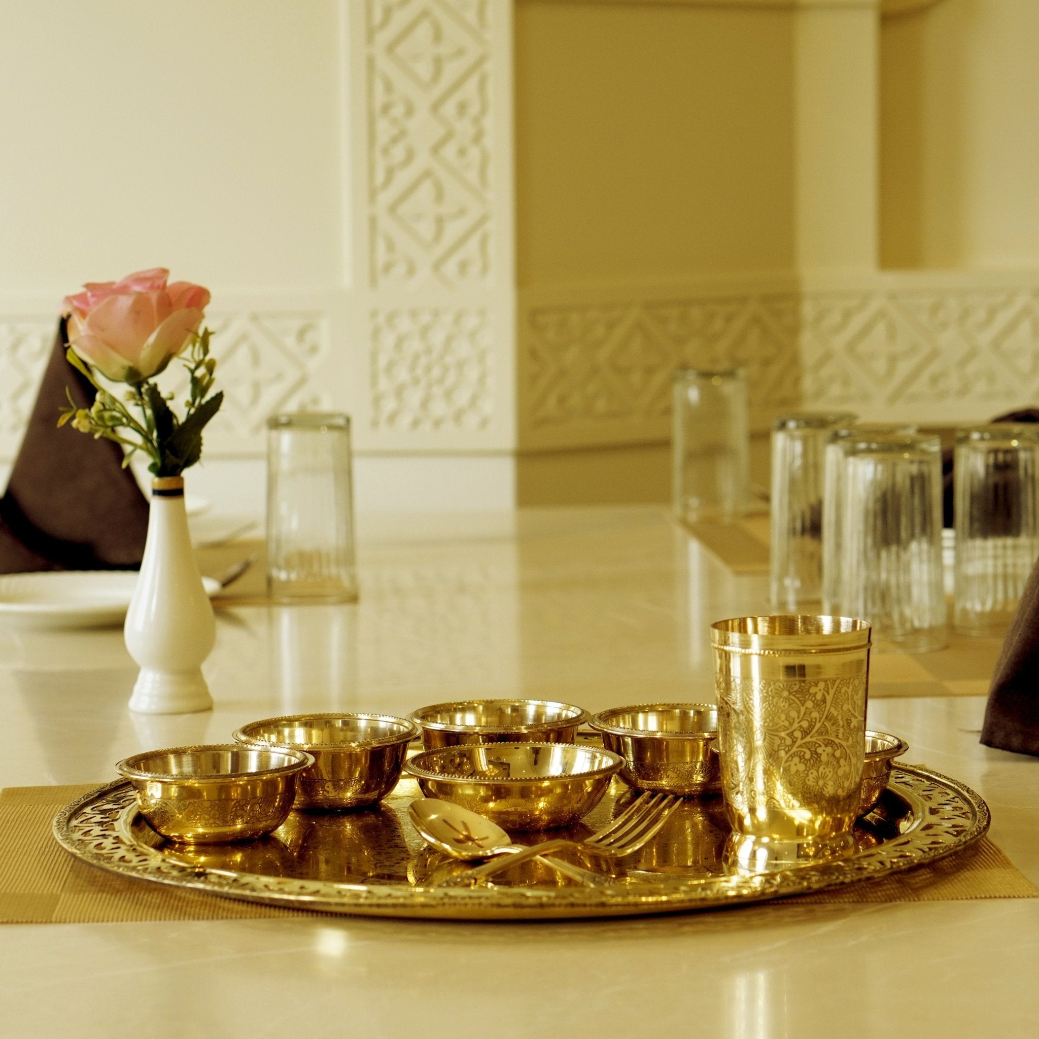 Brass / pital Jaalidaar Dinner set - Brass Globe - 