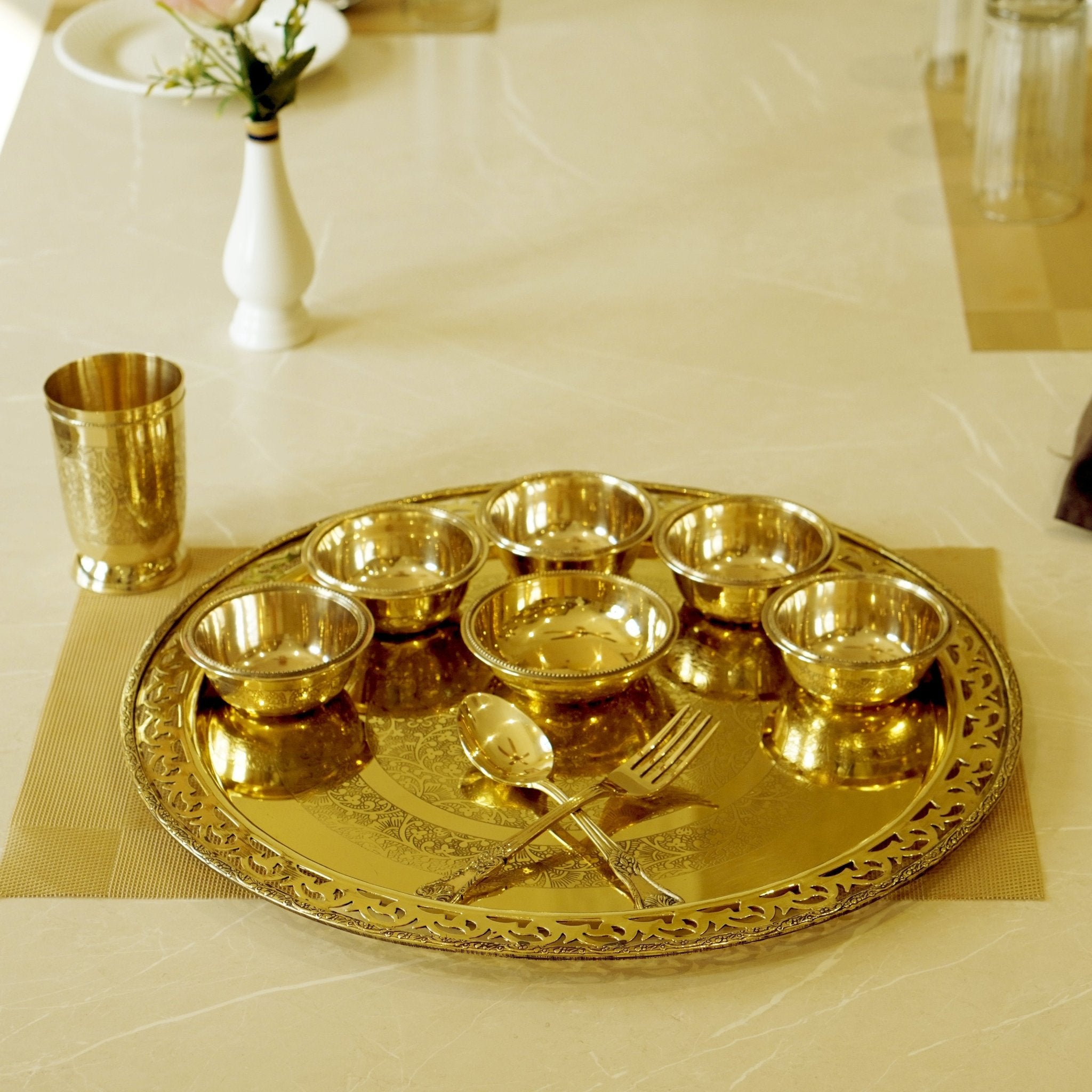 Brass / pital Jaalidaar Dinner set - Brass Globe - 