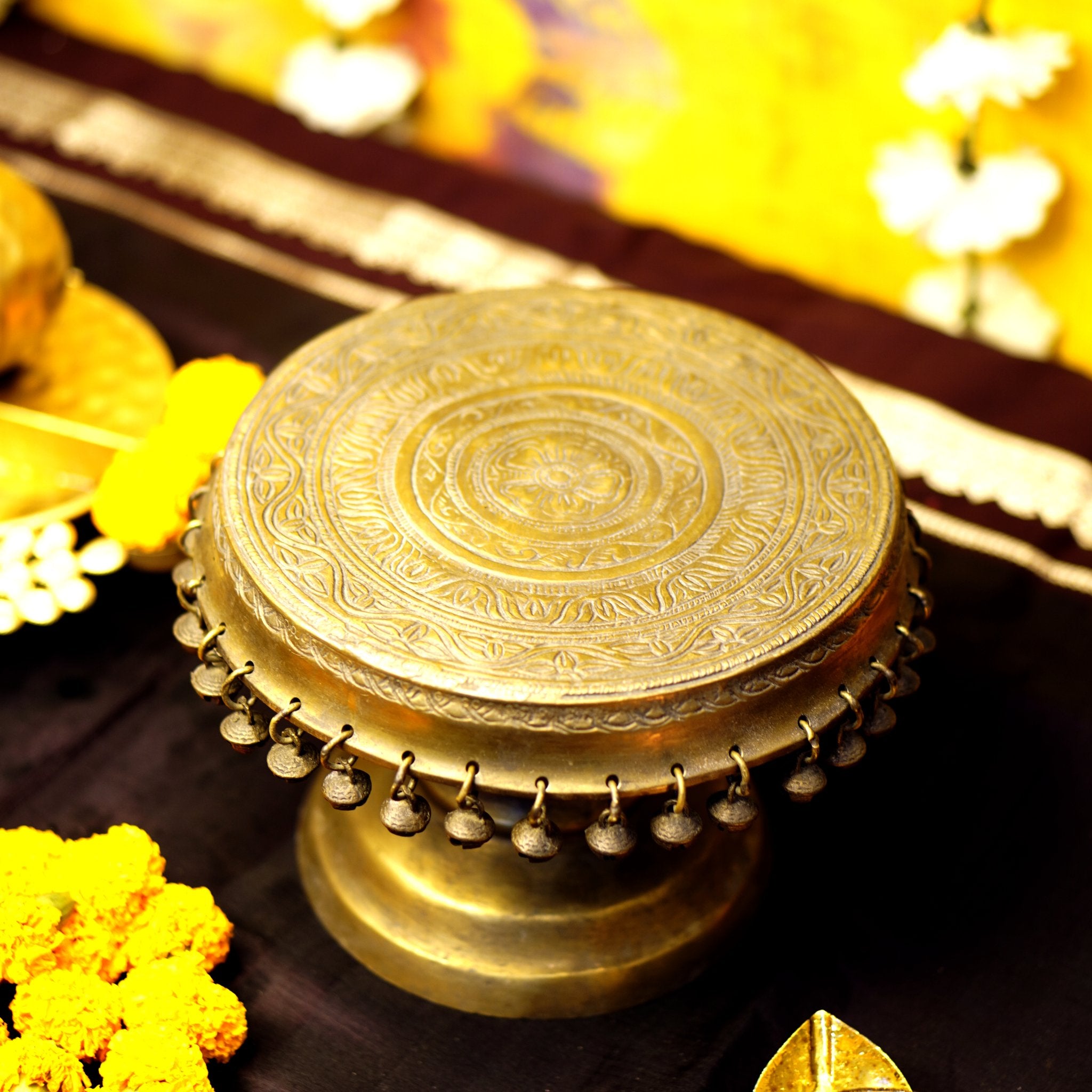 Brass Pooja Chawki - Brass Globe - 