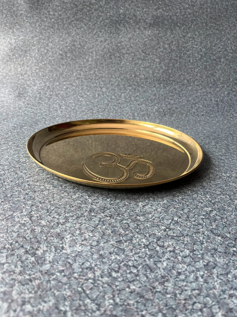 Brass Pooja Om Plate - Brass Globe -