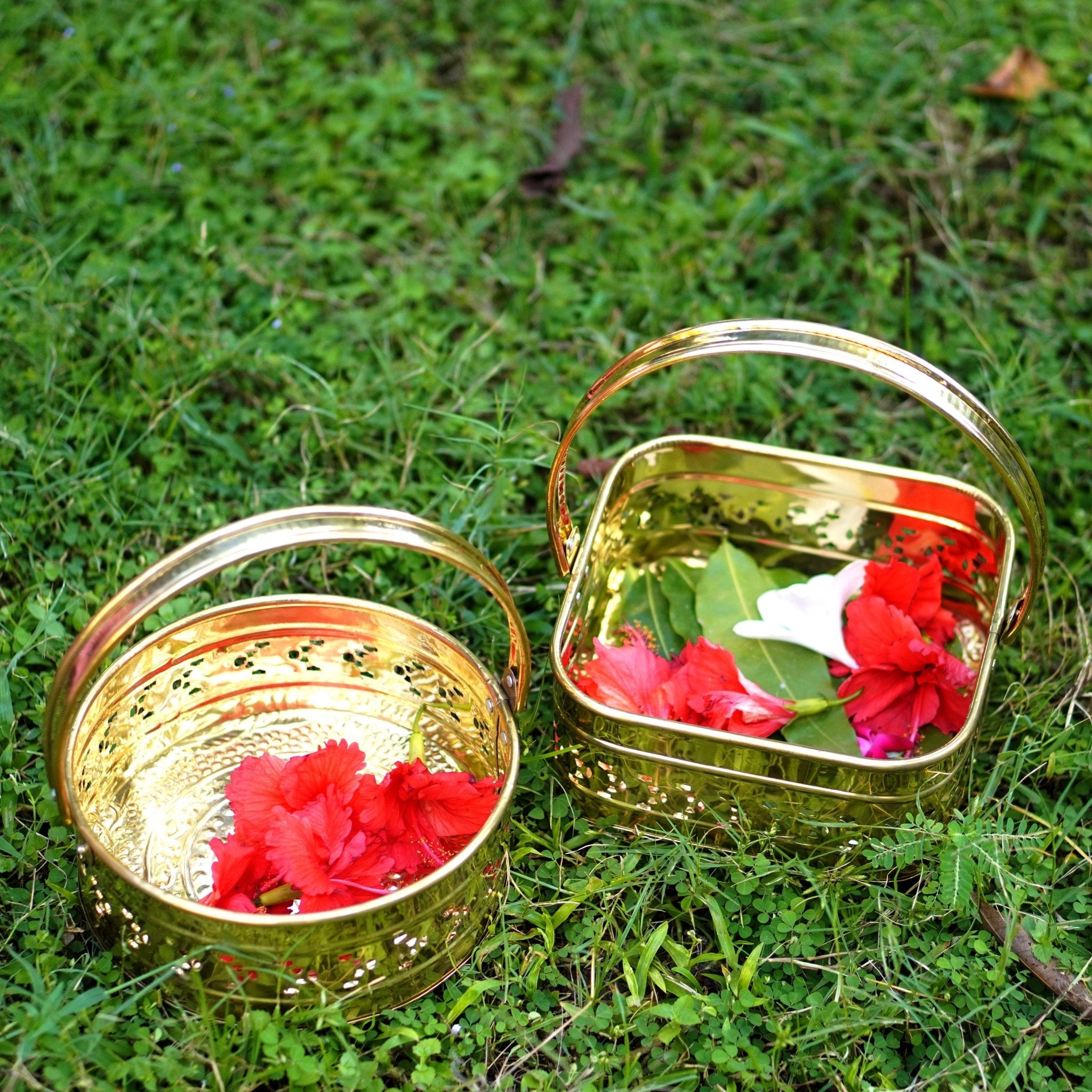 Brass Pooja / Worship Basket - Brass Globe - 