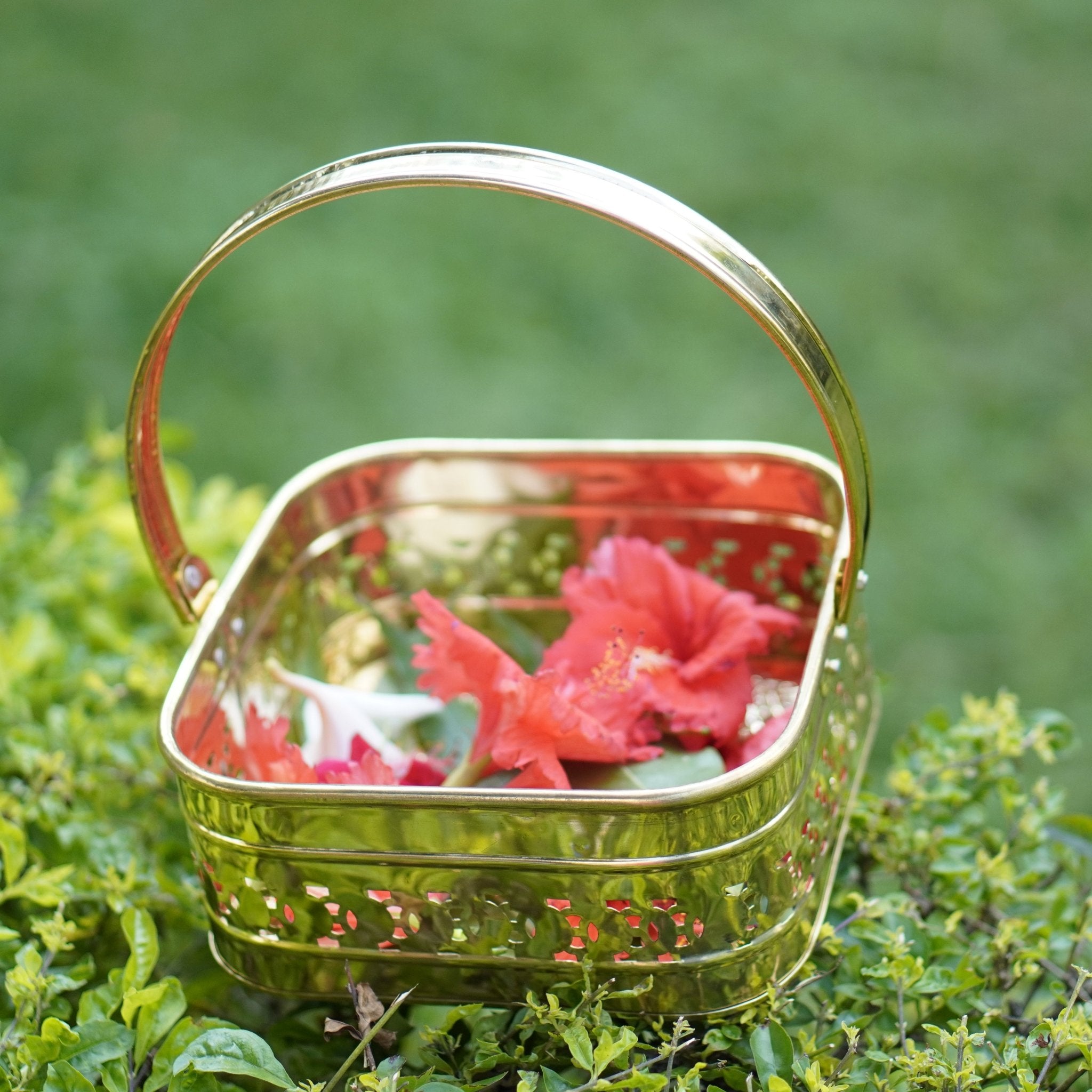 Brass Pooja / Worship Basket - Brass Globe - 