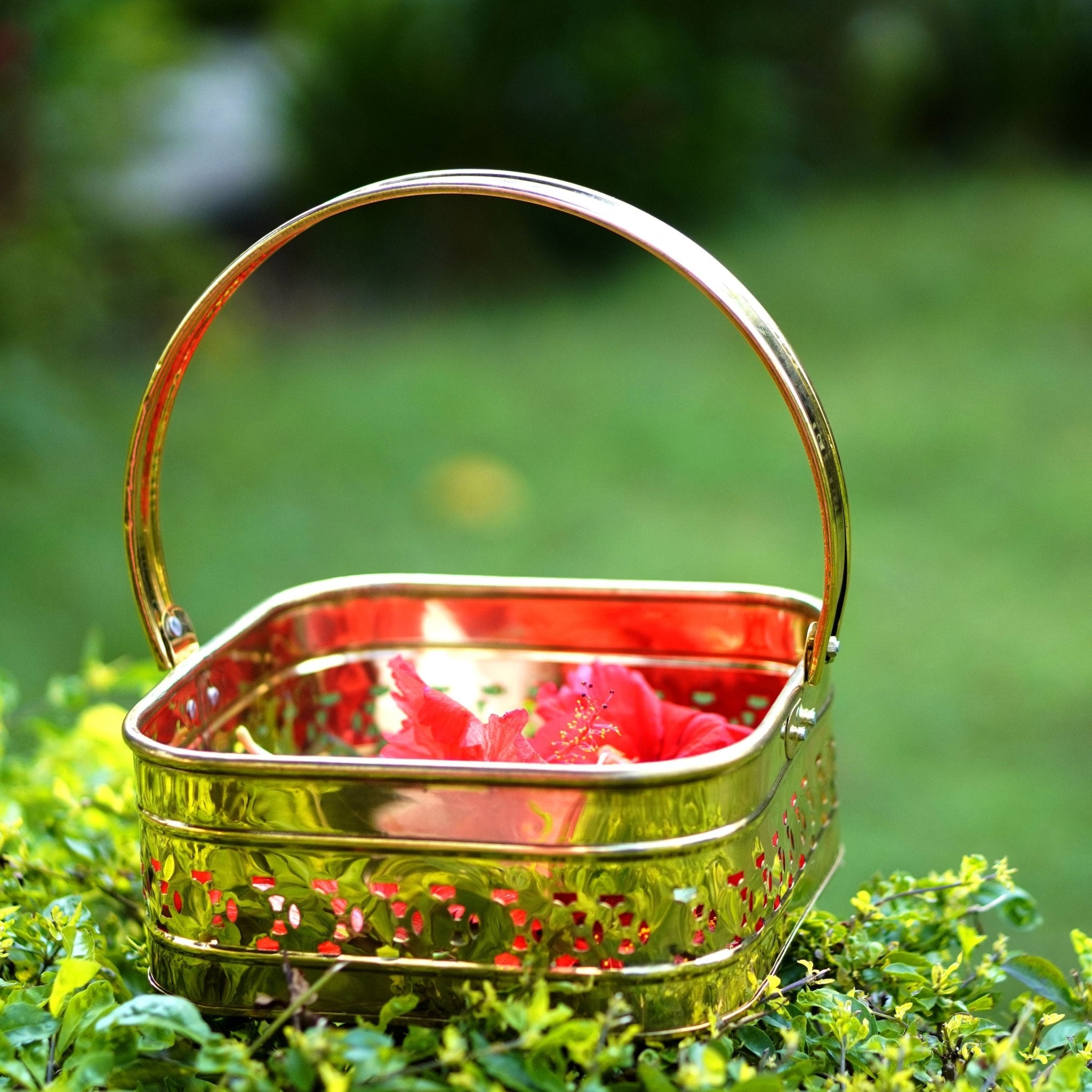 Brass Pooja / Worship Basket - Brass Globe - 