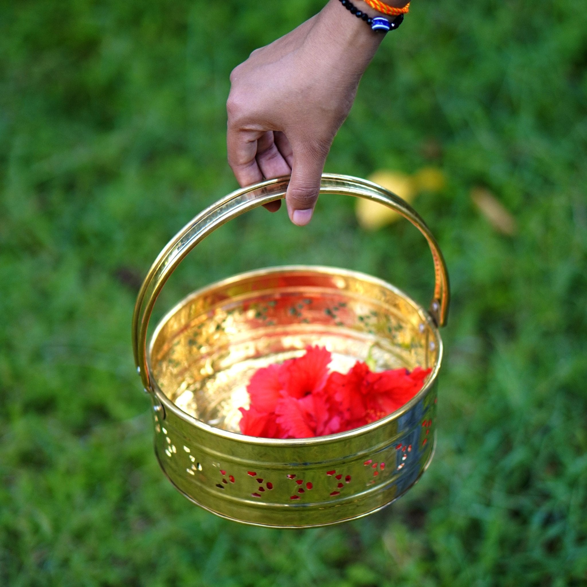 Brass Pooja / Worship Basket - Brass Globe - 