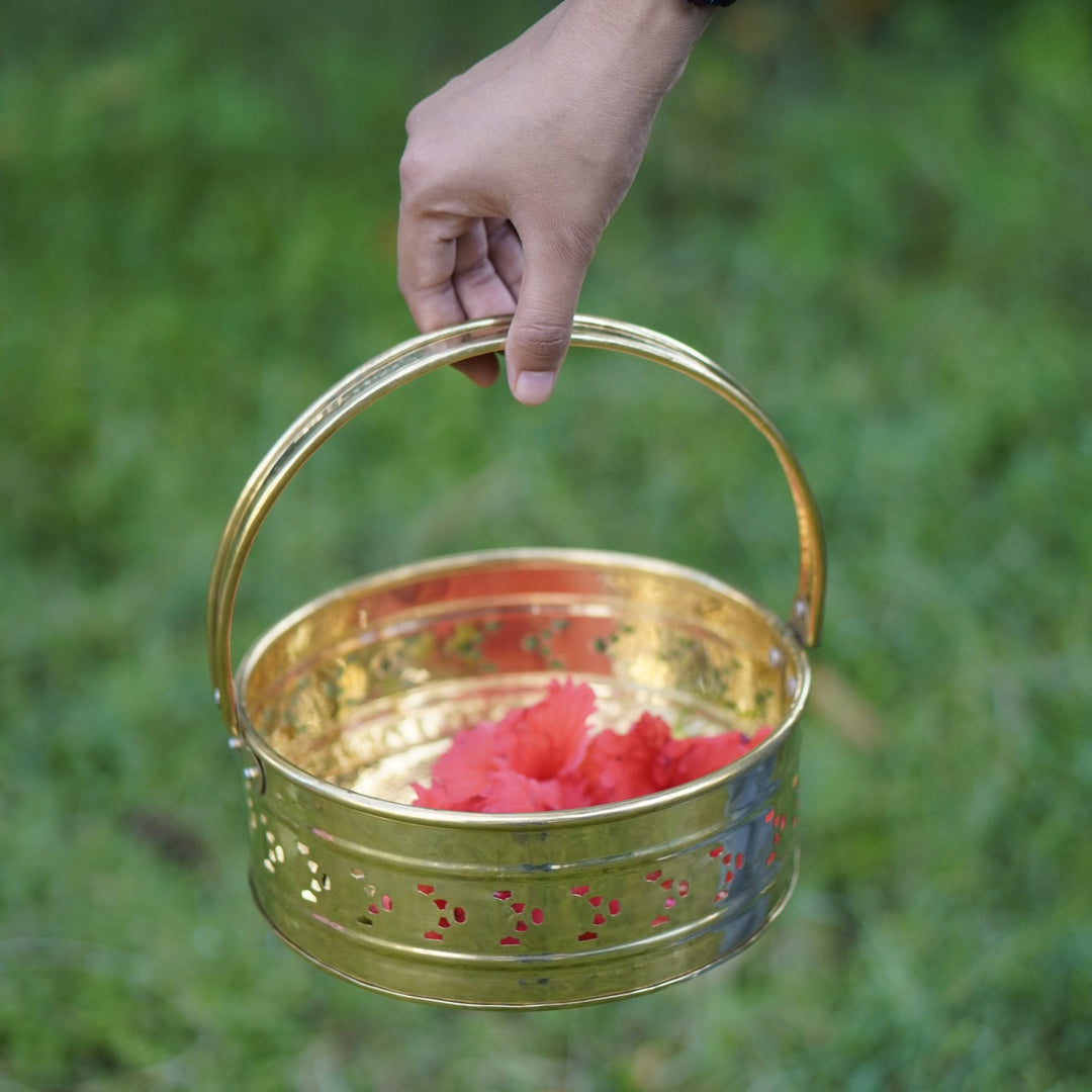 Brass Pooja / Worship Basket - Brass Globe - 