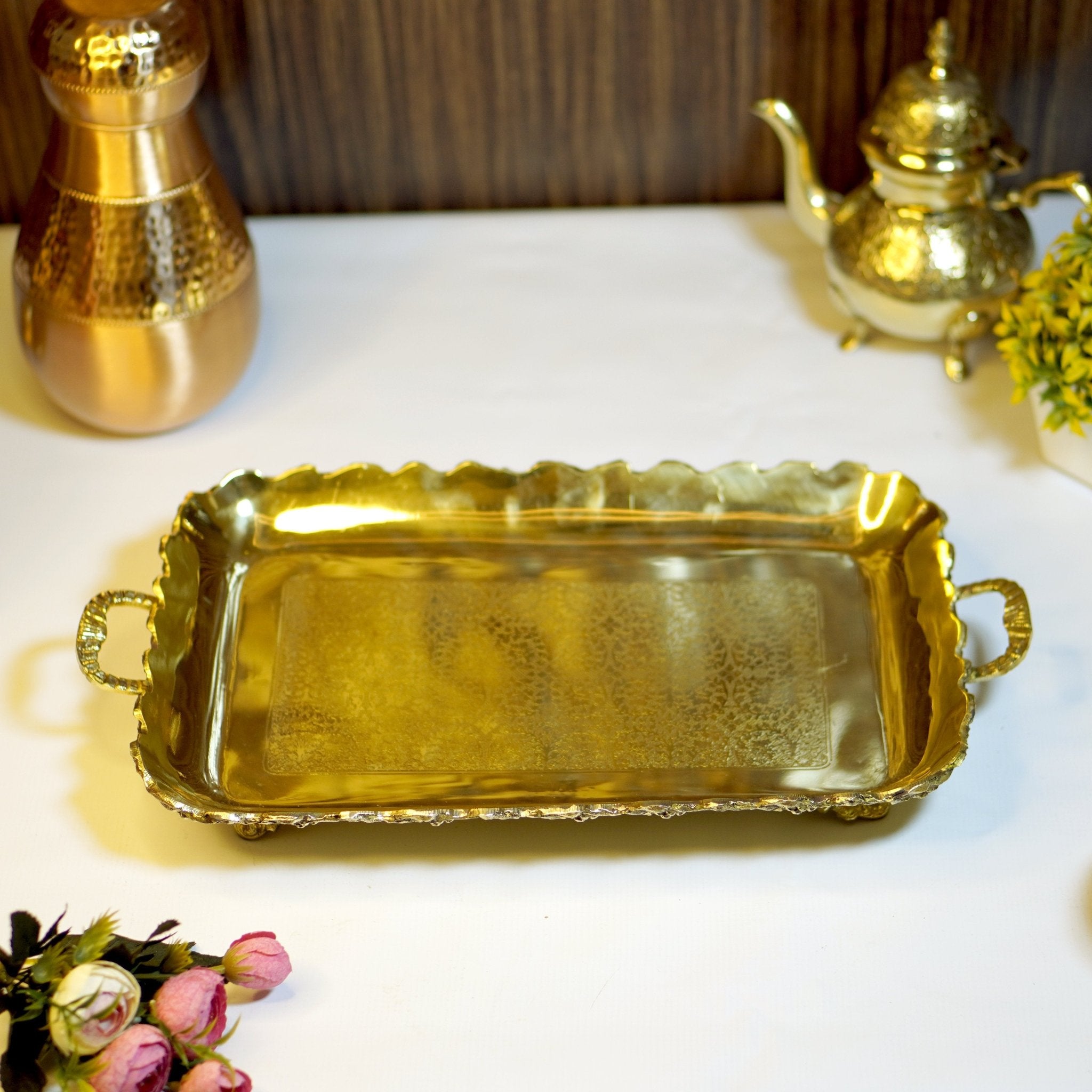 Brass Rectangular Fruit Serving Tray - Brass Globe - 