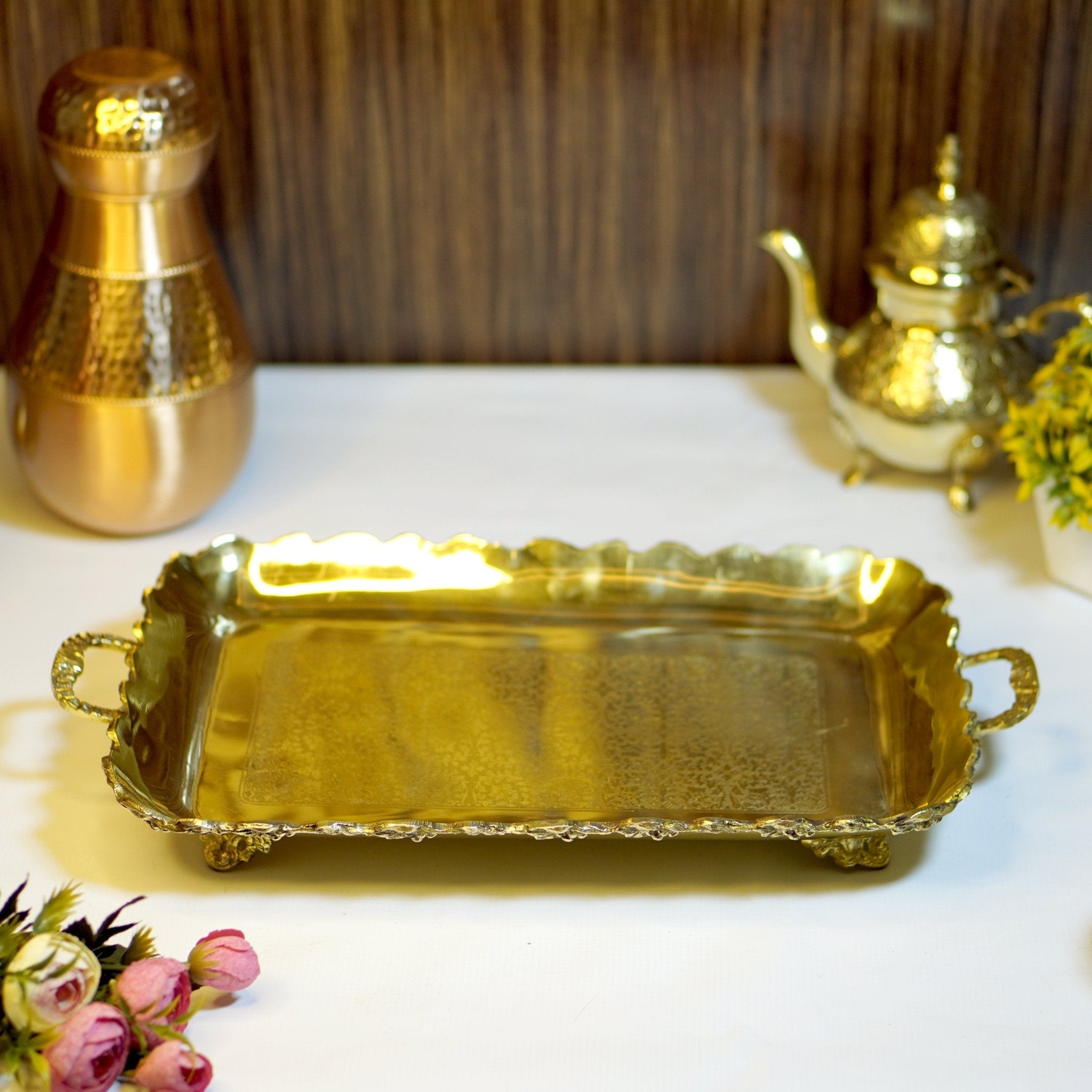 Brass Rectangular Fruit Serving Tray - Brass Globe - 