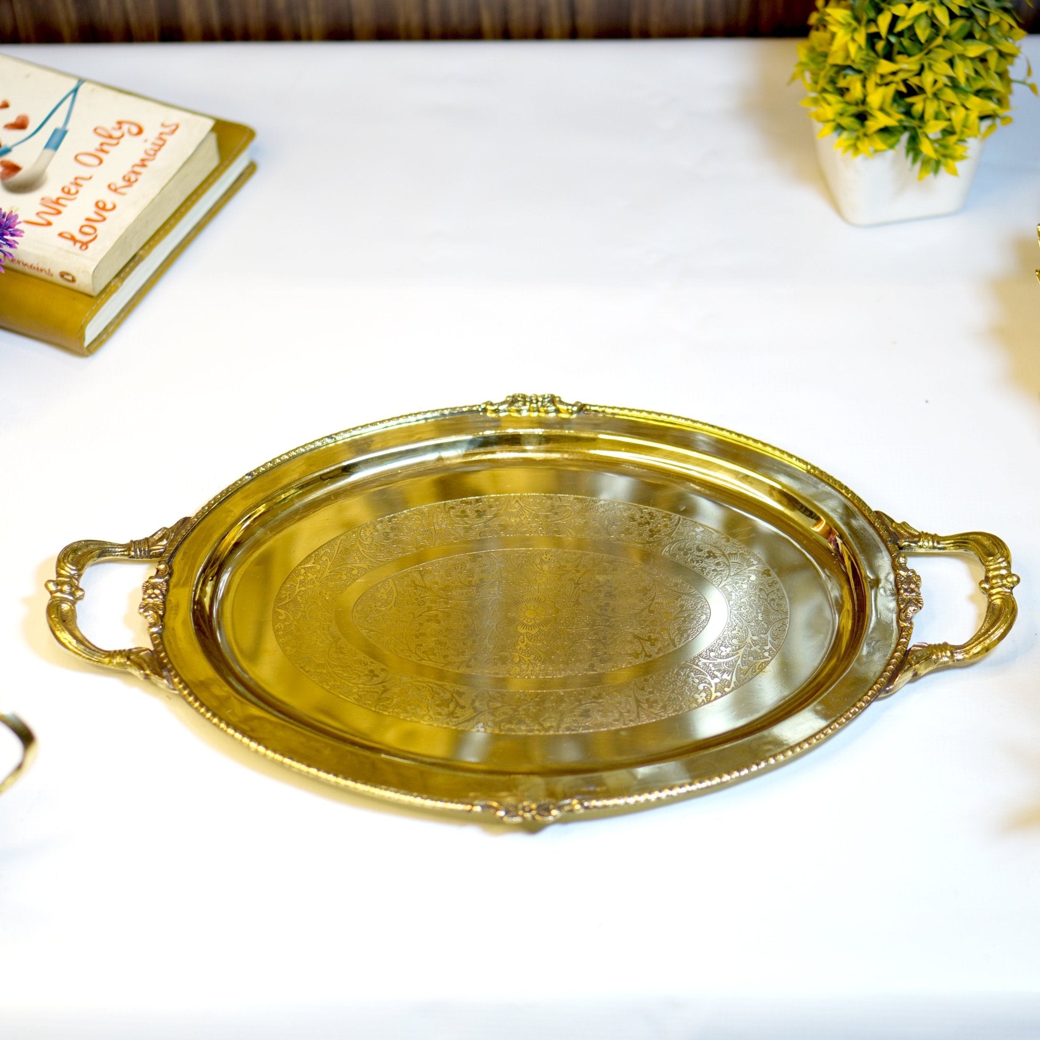 Brass Serving Tray with Handle - Brass Globe - 