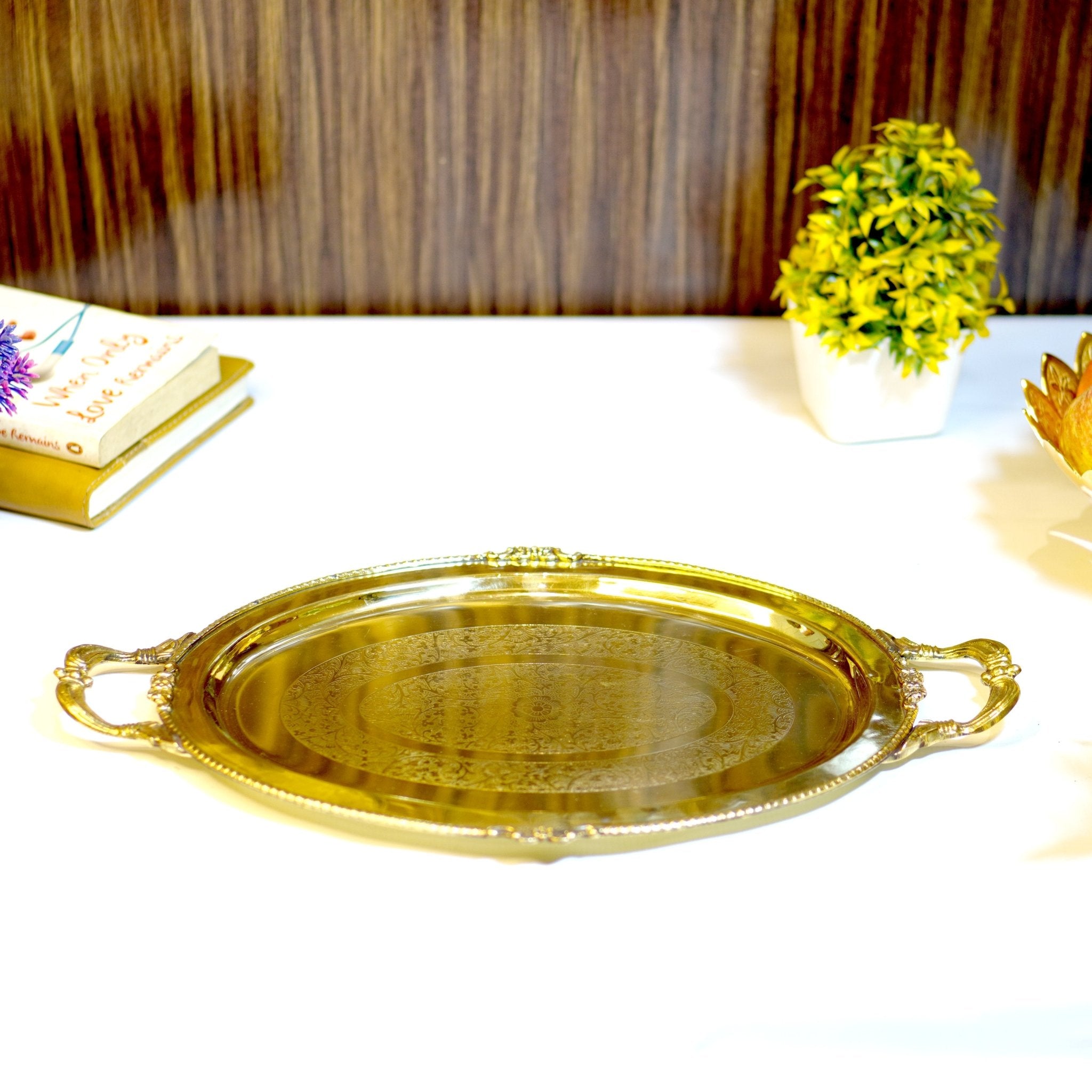 Brass Serving Tray with Handle - Brass Globe - 