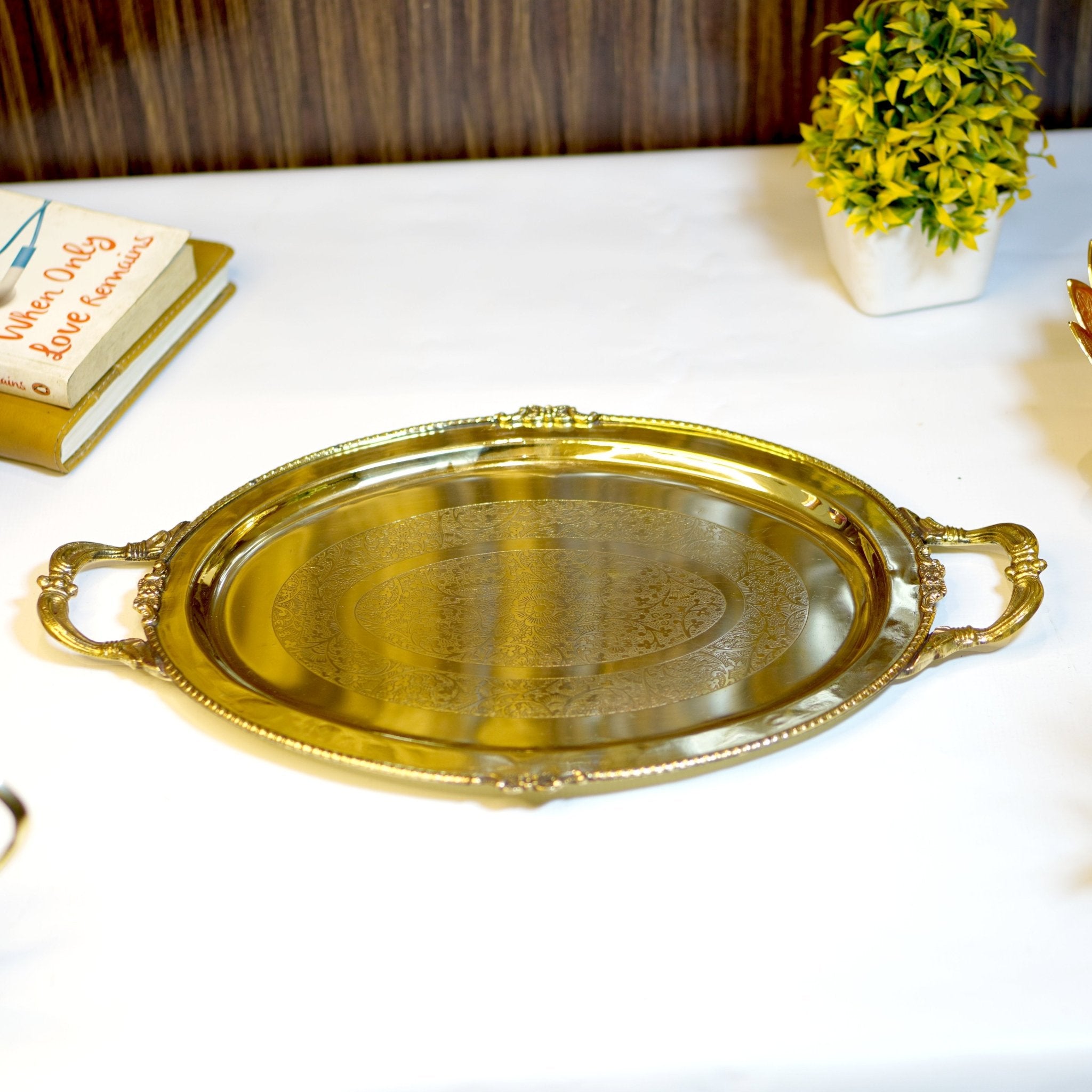 Brass Serving Tray with Handle - Brass Globe - 