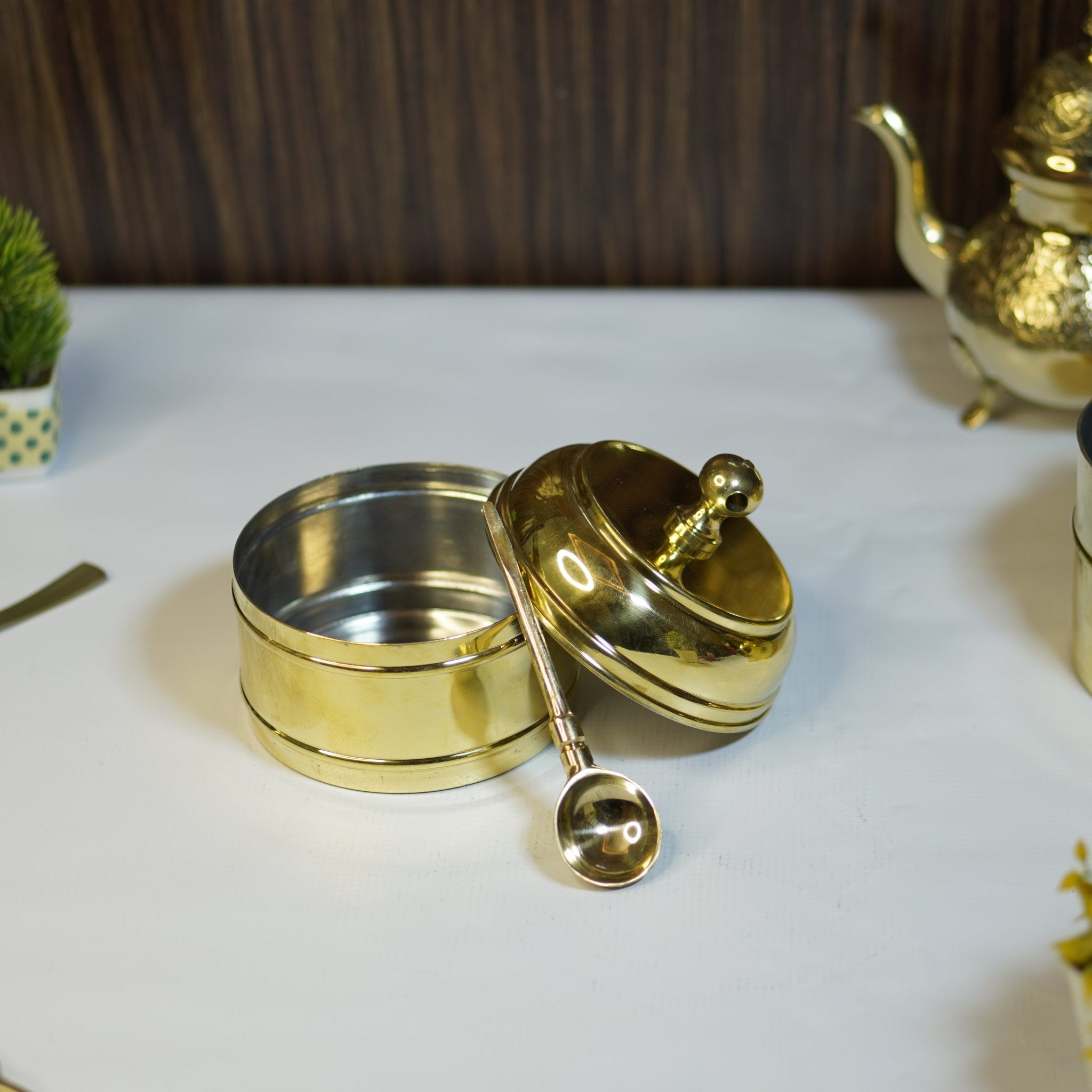 Brass Tiffin with spoon (2 compartment) - Brass Globe - 