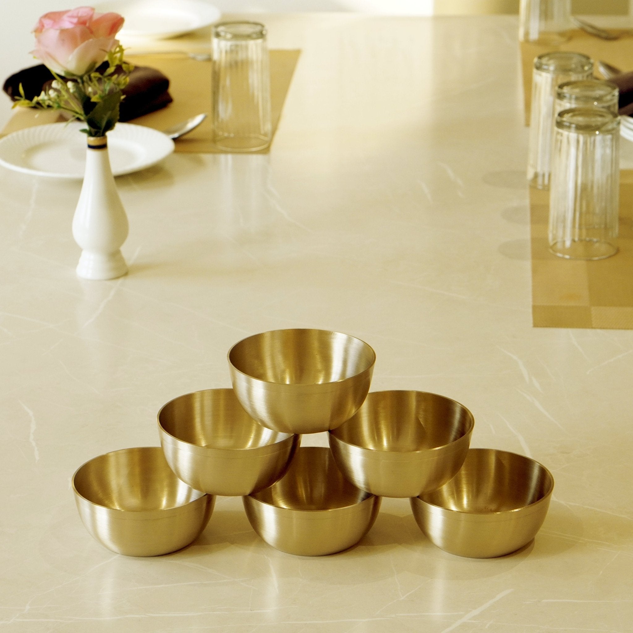 Bronze / Kansa Bowls | Kansa Katori Set of 6 Bowls - Brass Globe - 