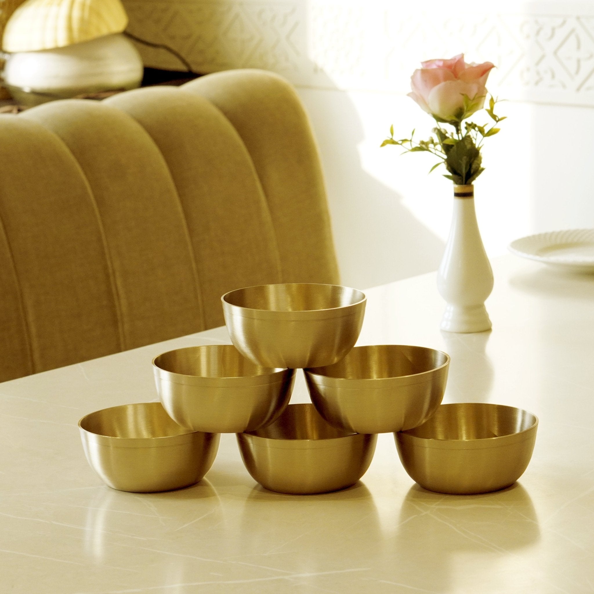 Bronze / Kansa Bowls | Kansa Katori Set of 6 Bowls - Brass Globe - 