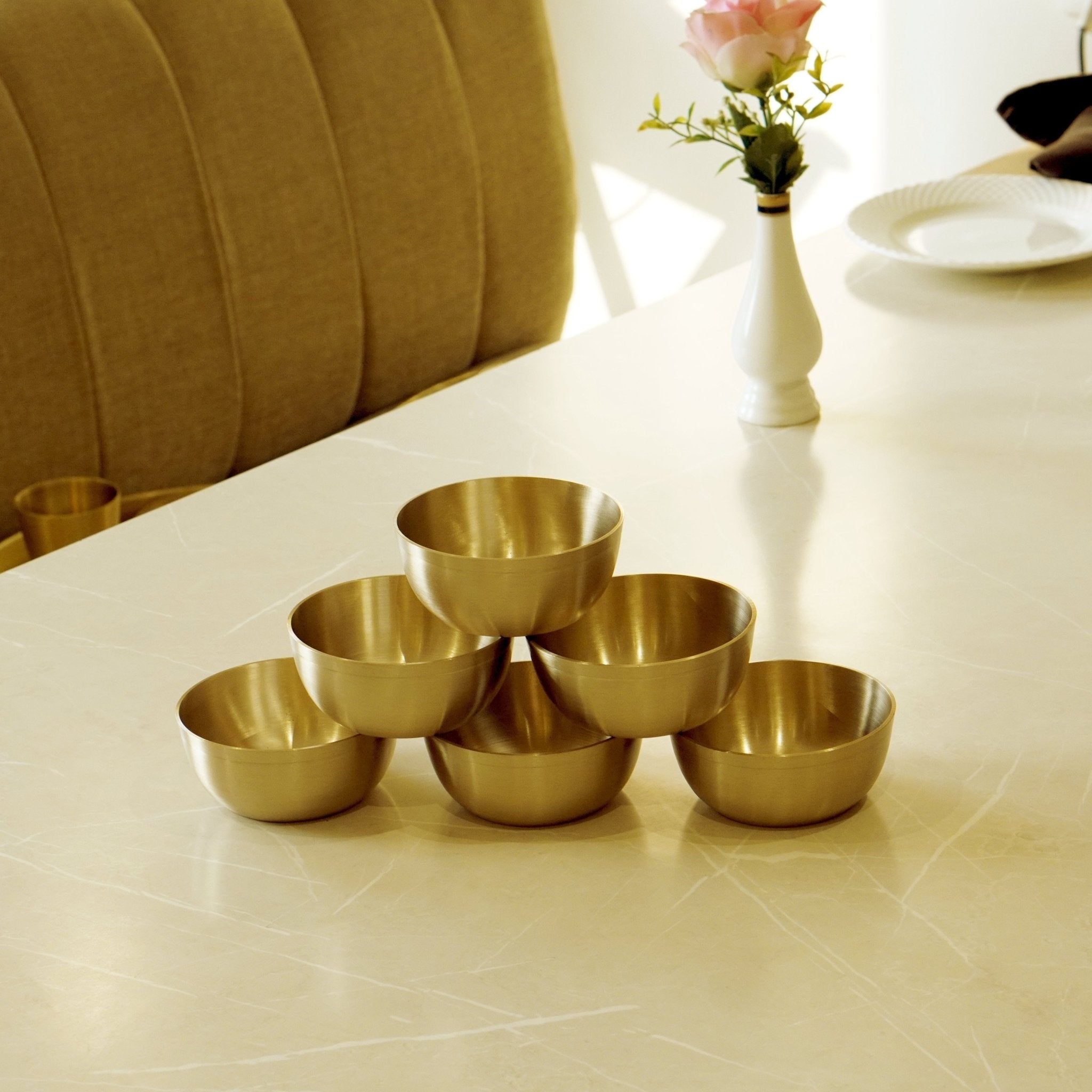 Bronze / Kansa Bowls | Kansa Katori Set of 6 Bowls - Brass Globe - 