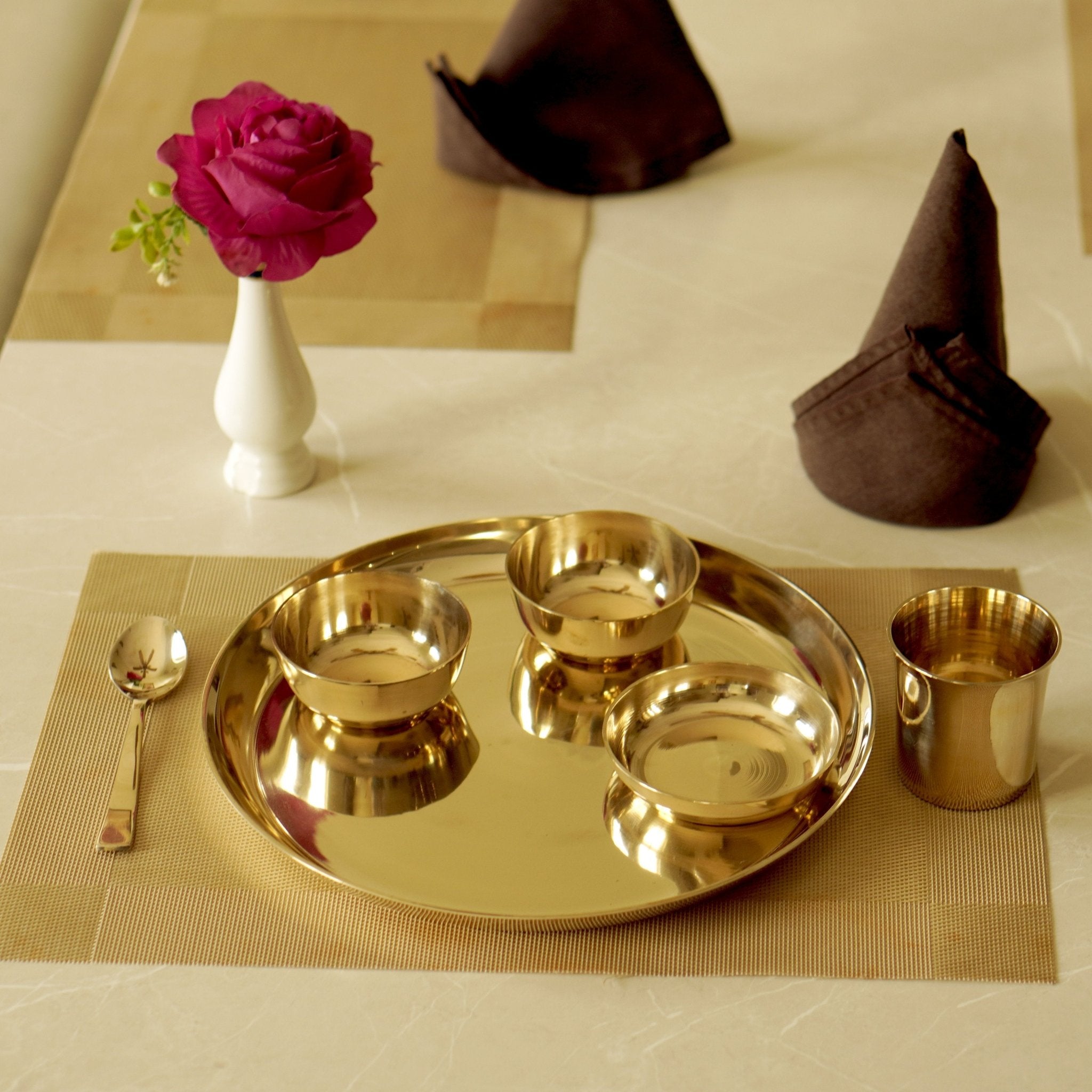 Bronze / Kansa Dinner Set Plain Glossy Finish (Set of 6) - Brass Globe - 