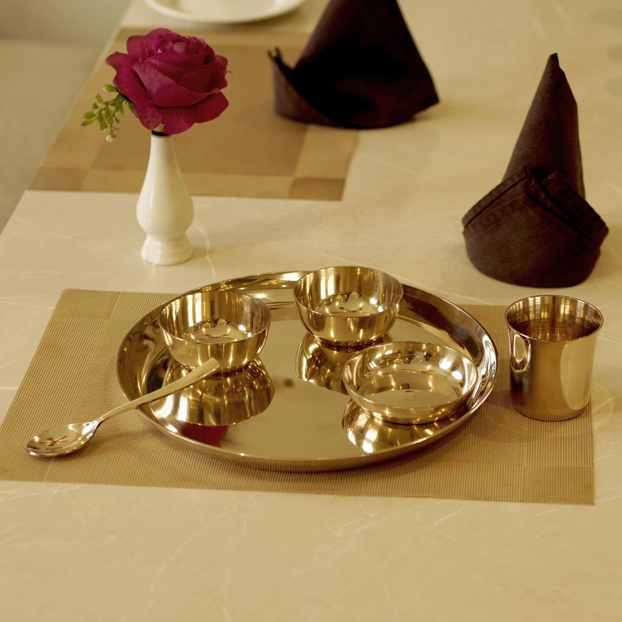 Bronze / Kansa Dinner Set Plain Glossy Finish (Set of 6) - Brass Globe - 