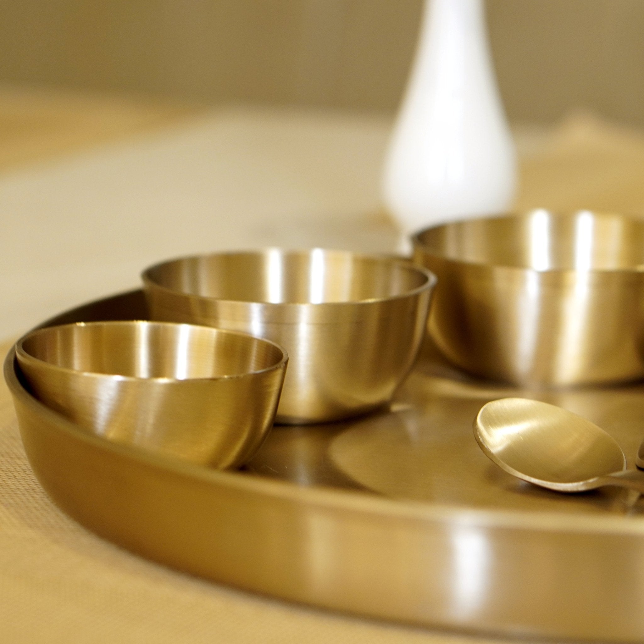 Bronze / Kansa Dinner Set With Matt Finished | Thali, Bowl, Spoon & Glass - Brass Globe - 