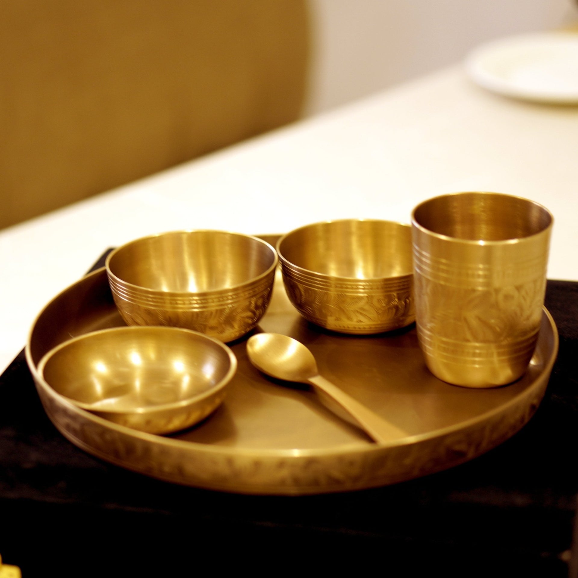 Engraved Bronze Dinner Set with Velvet Box