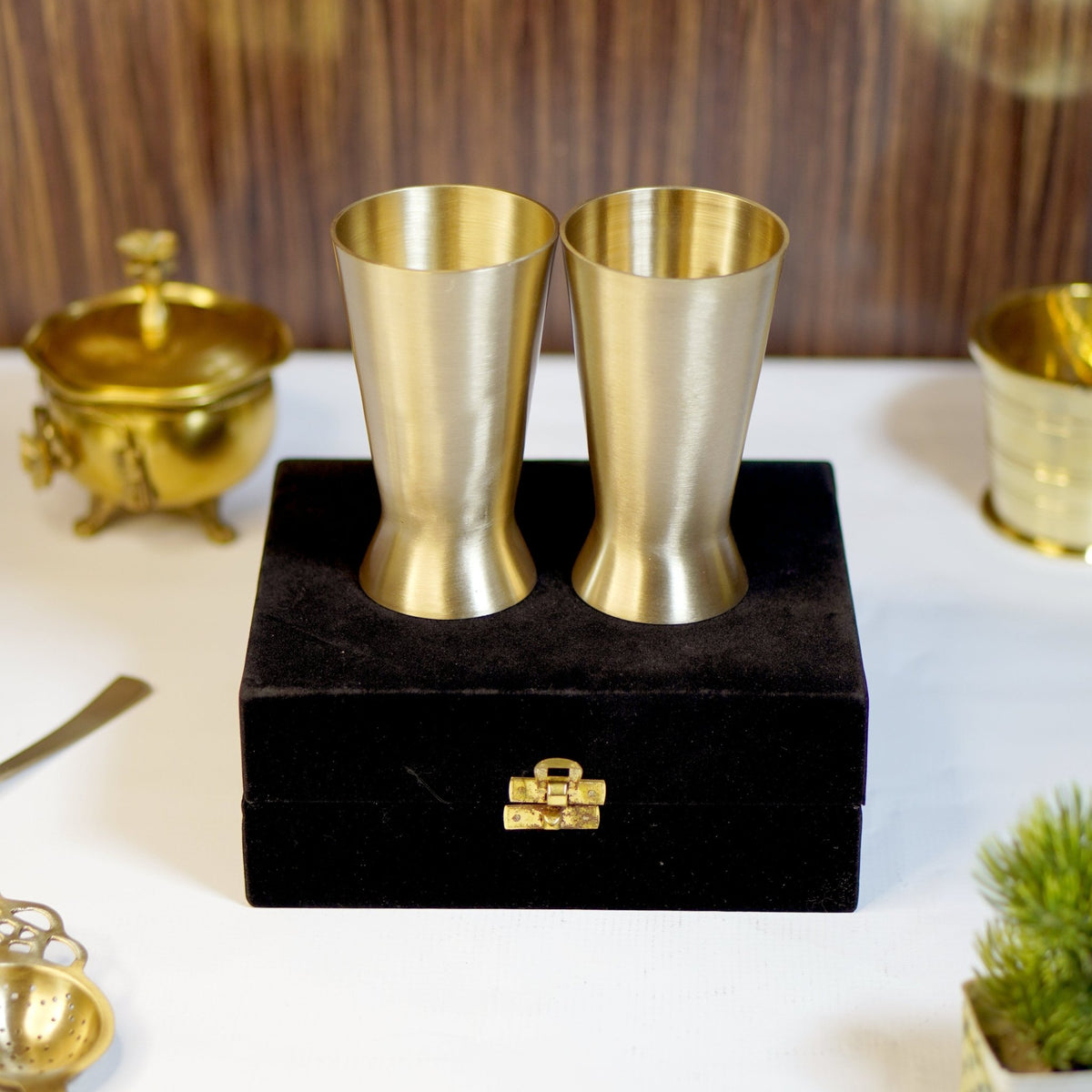 Bronze / Kansa Lassi Glass with Velvet Box | 2 Pcs Set
