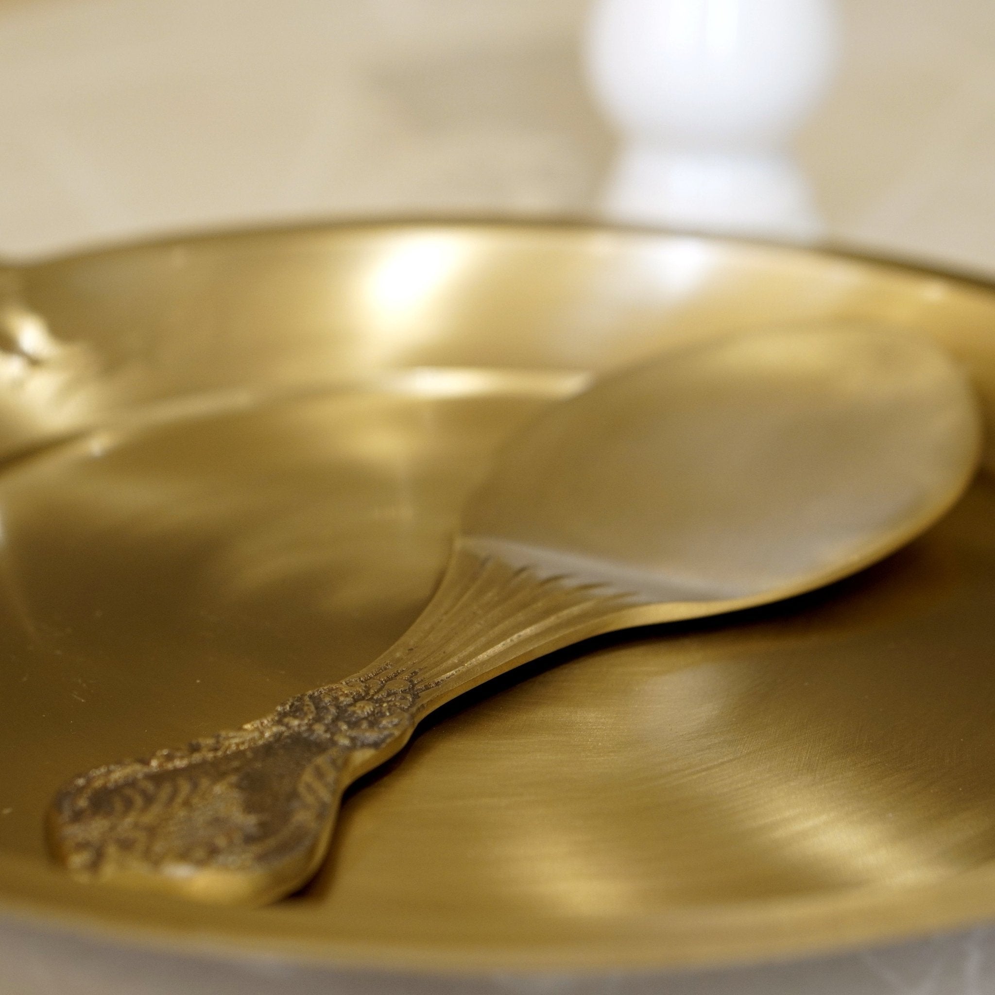 Bronze / Kansa Rice Plate with Rice Serving Spoon - Brass Globe - 