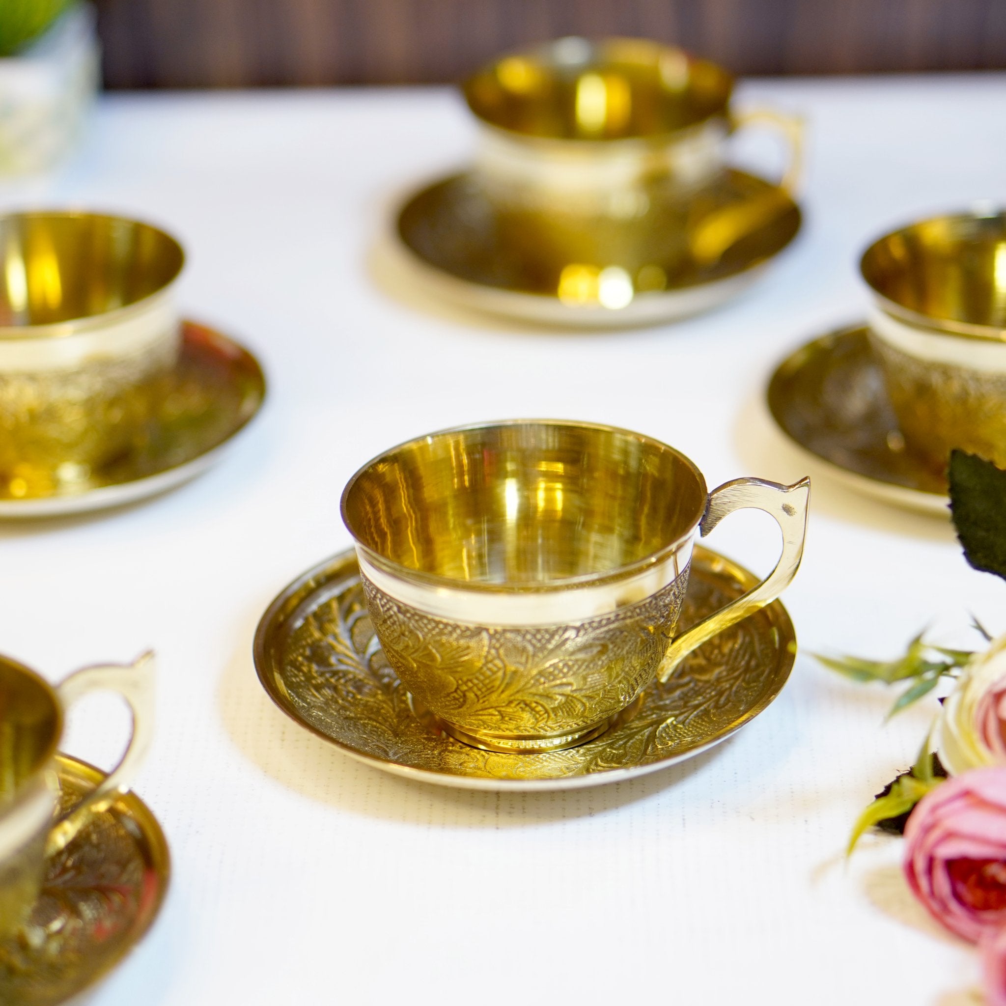 Golden Brass Cup and Saucer - Brass Globe - 