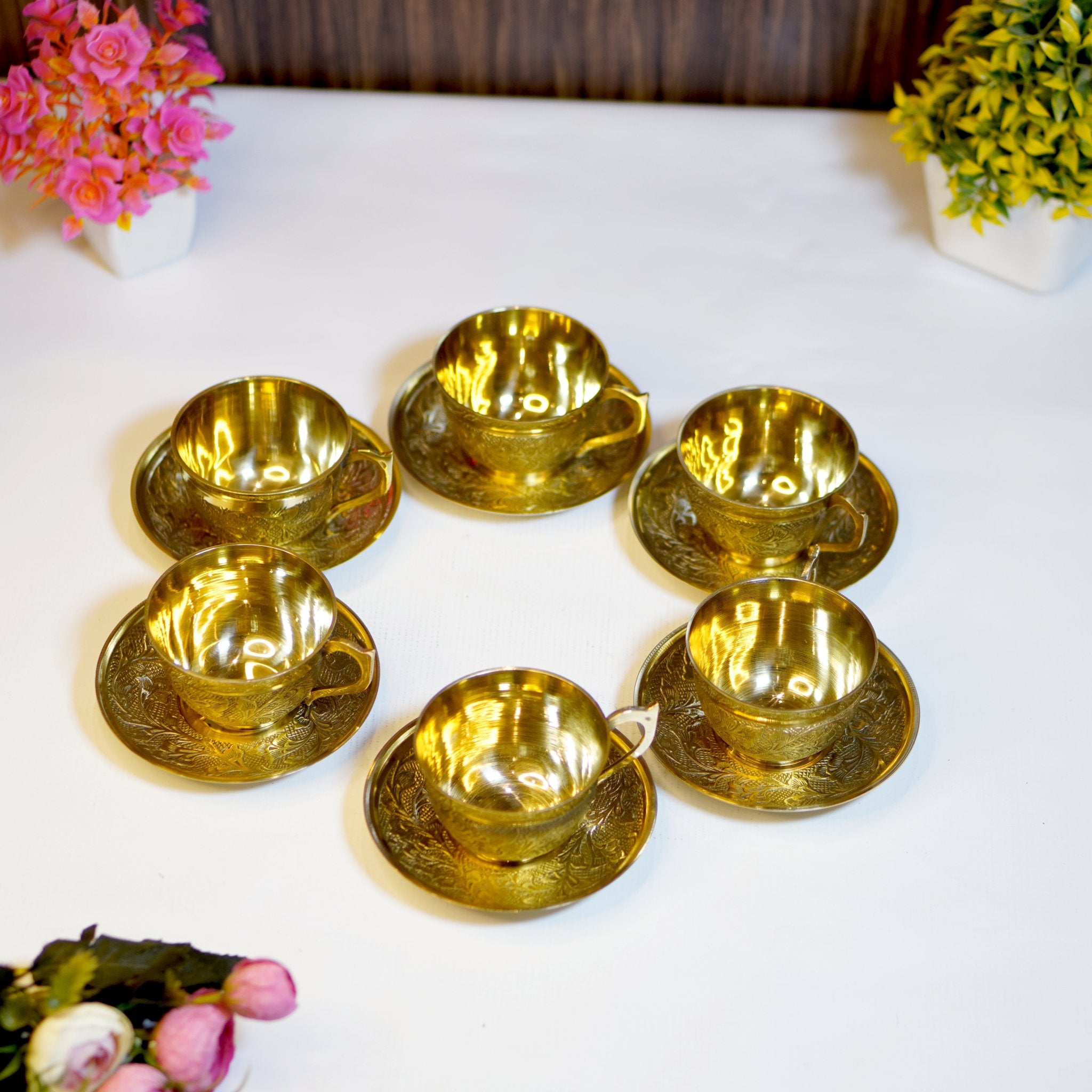 Golden Brass Cup and Saucer - Brass Globe - 