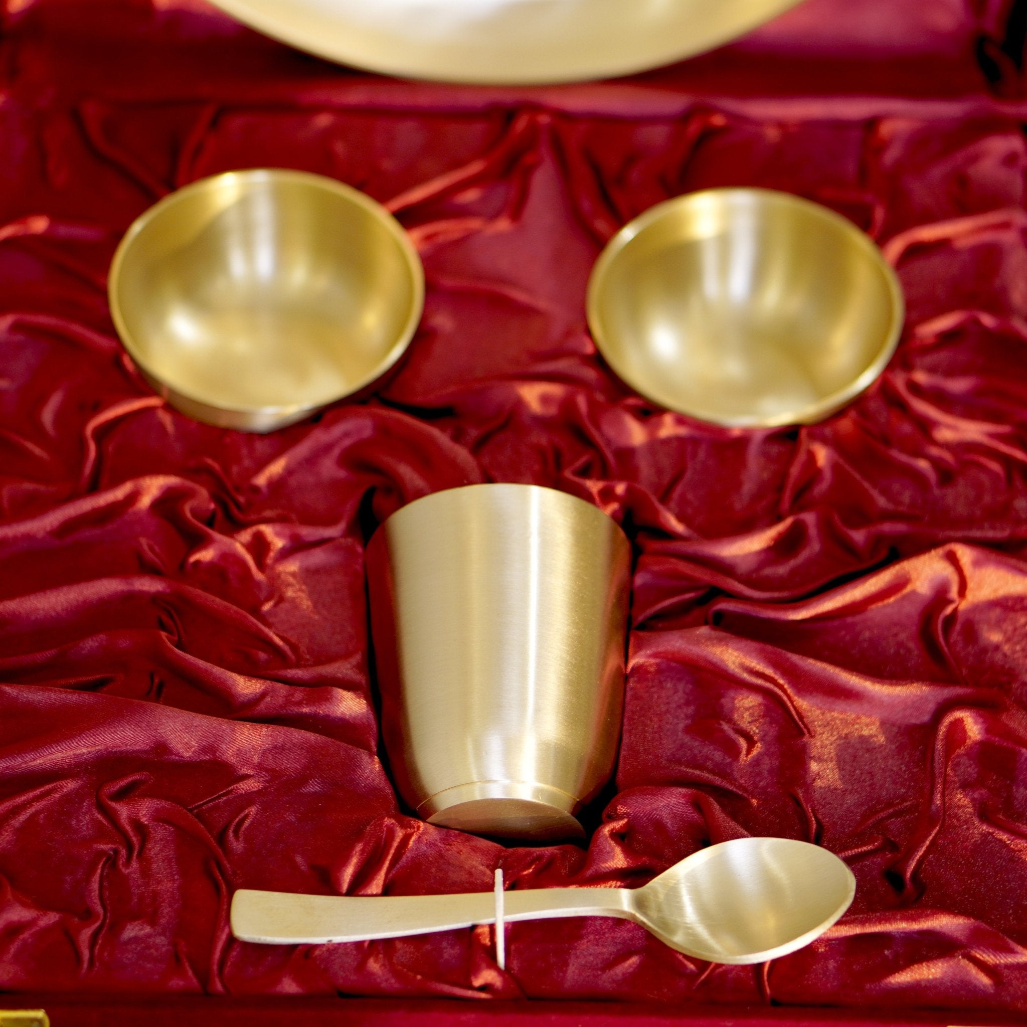 Kansa set with velvet box in matte and glossy finish - Brass Globe - 