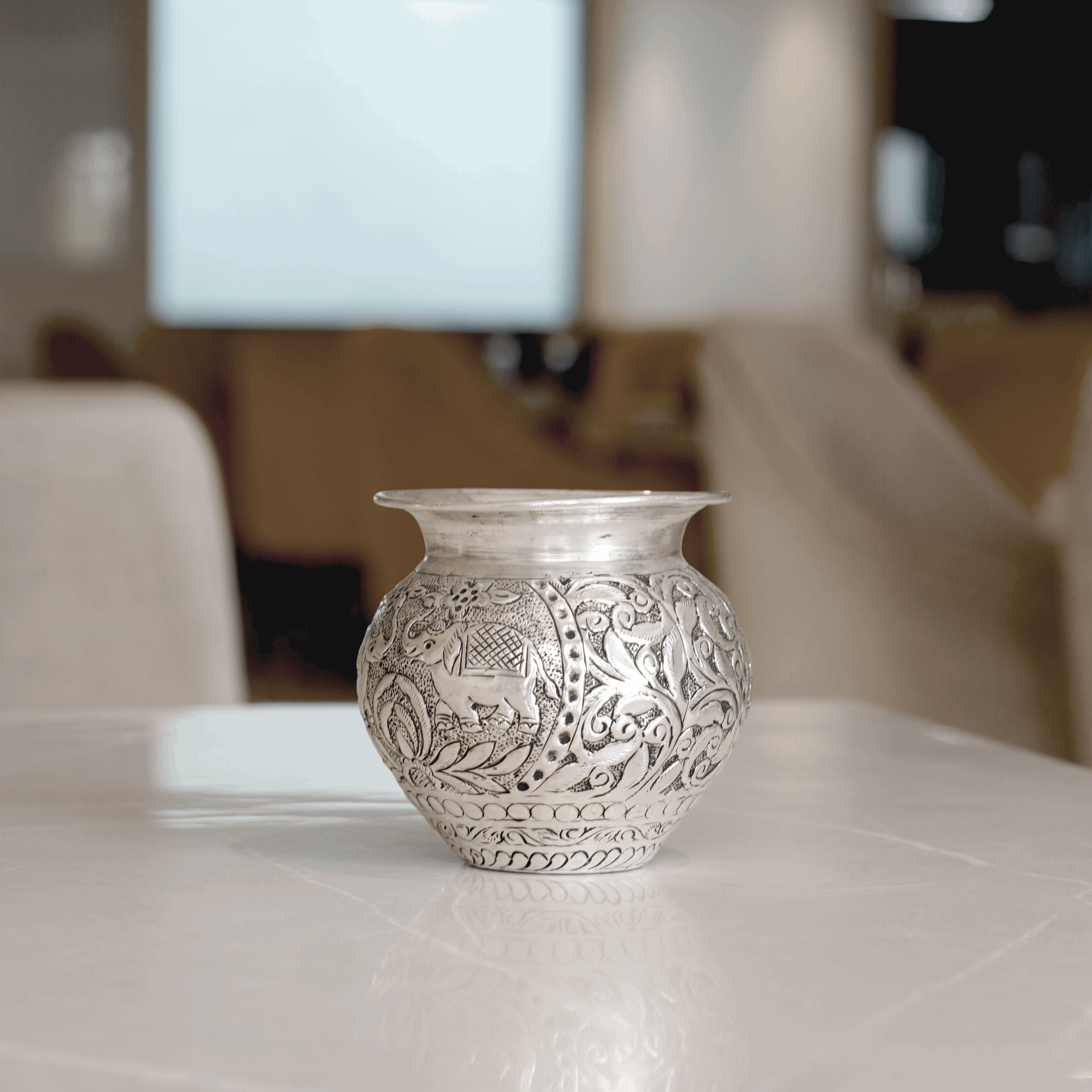 Brass Gaj Lota / Kalash with Silver Finish