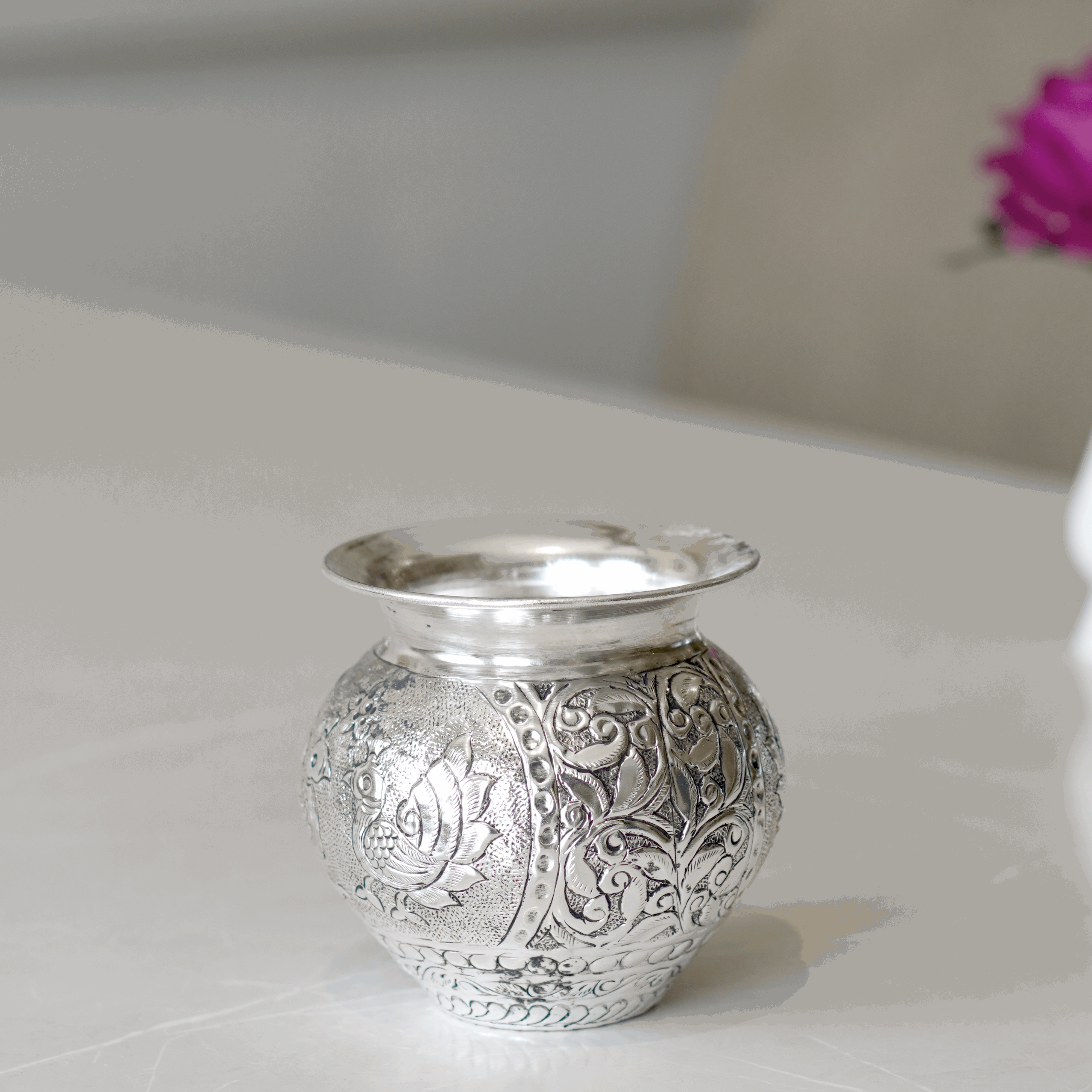 Brass Mayur Lota / Kalash with Silver Finish