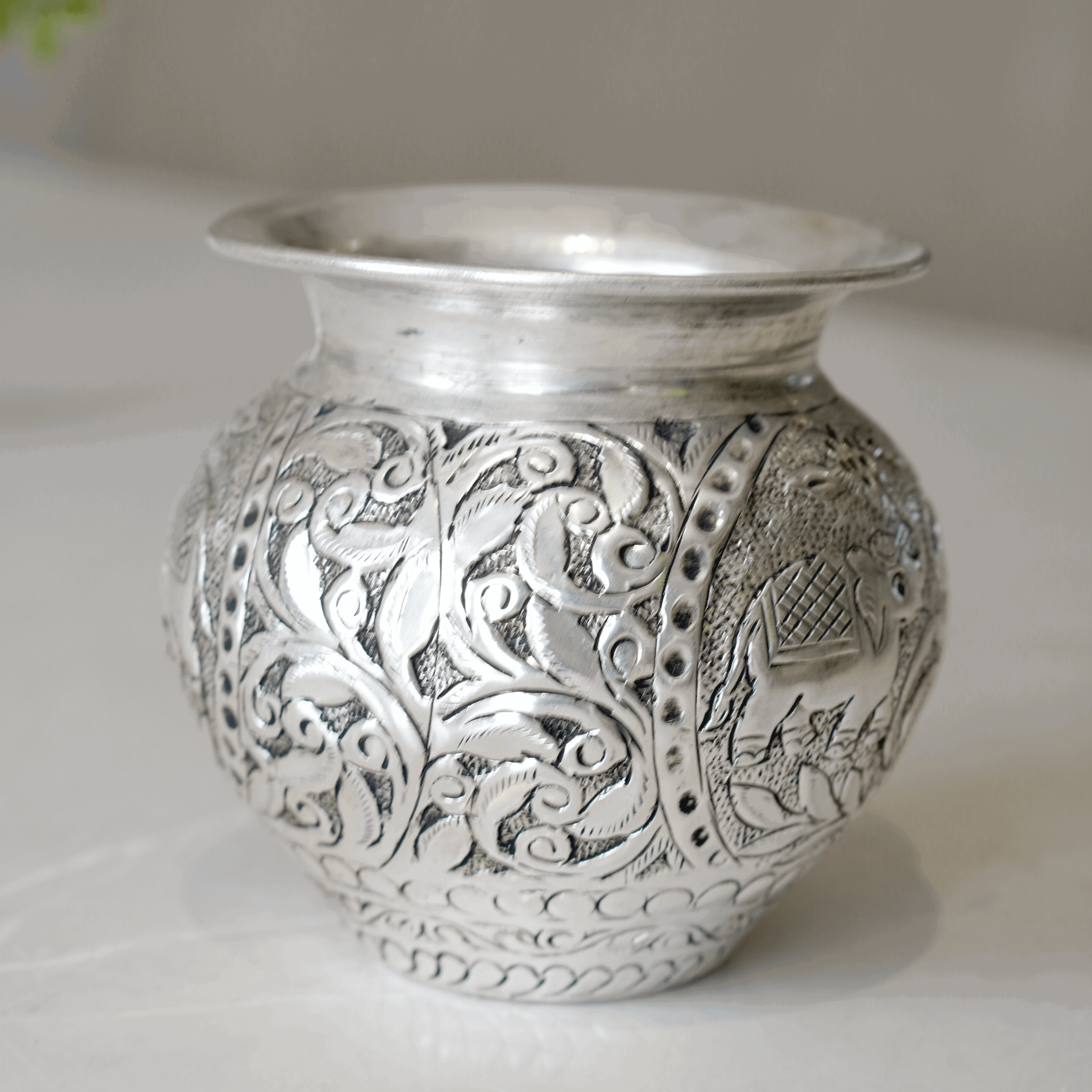 Brass Gaj Lota / Kalash with Silver Finish