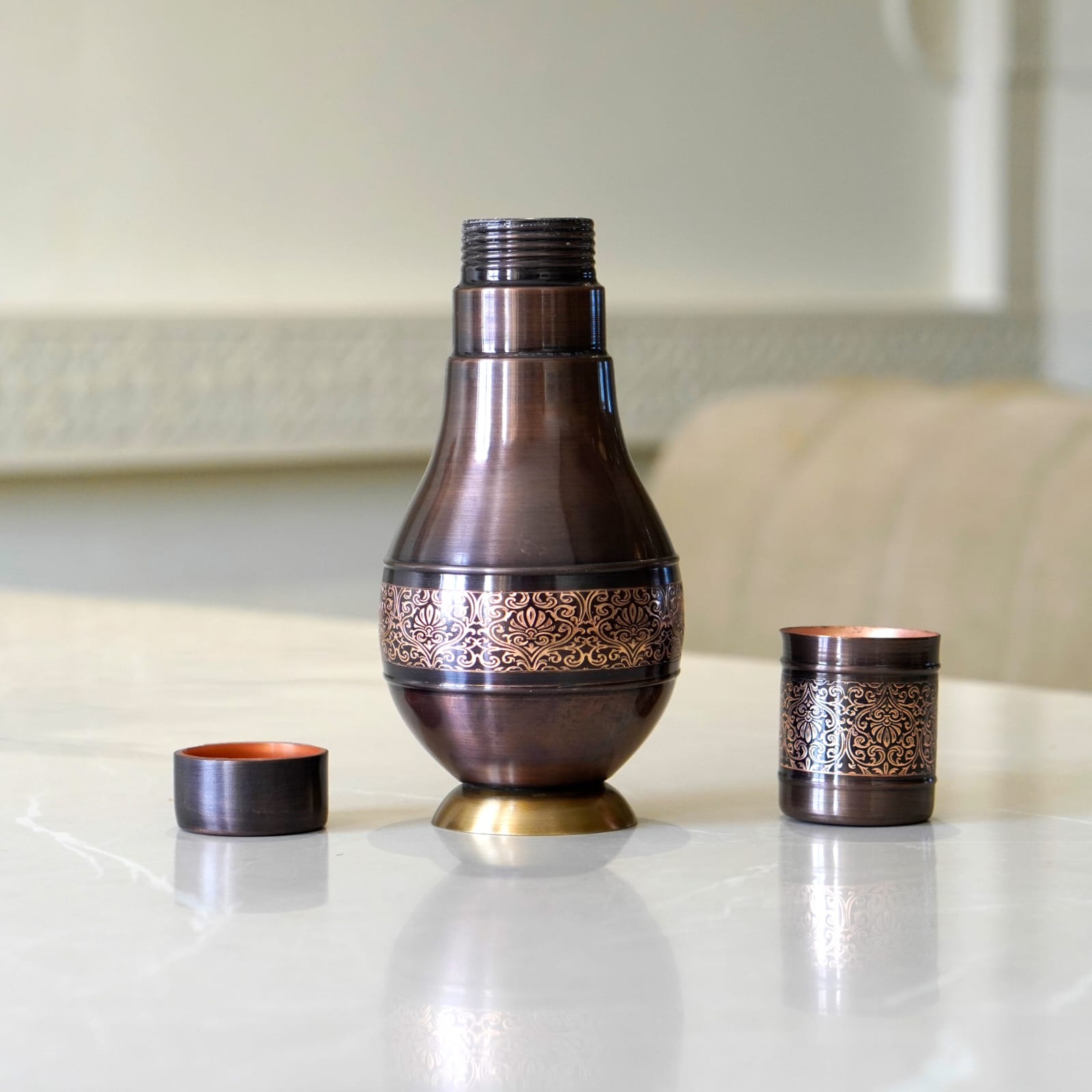 Copper Surahi Jug with Glass