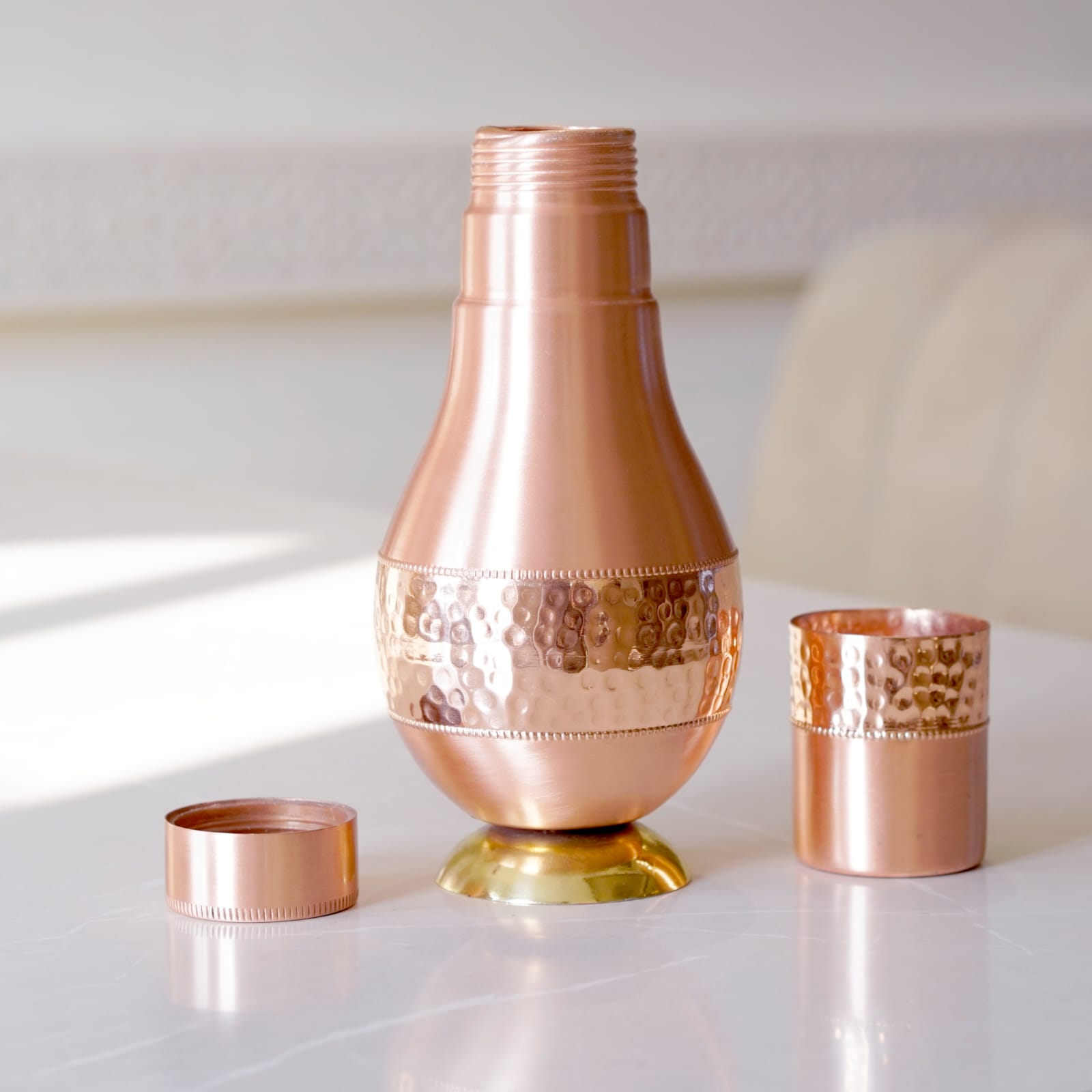 Copper Surahi Jug with Glass