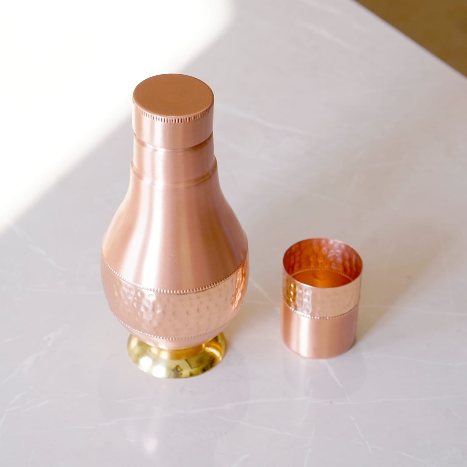 Copper Surahi Jug with Glass