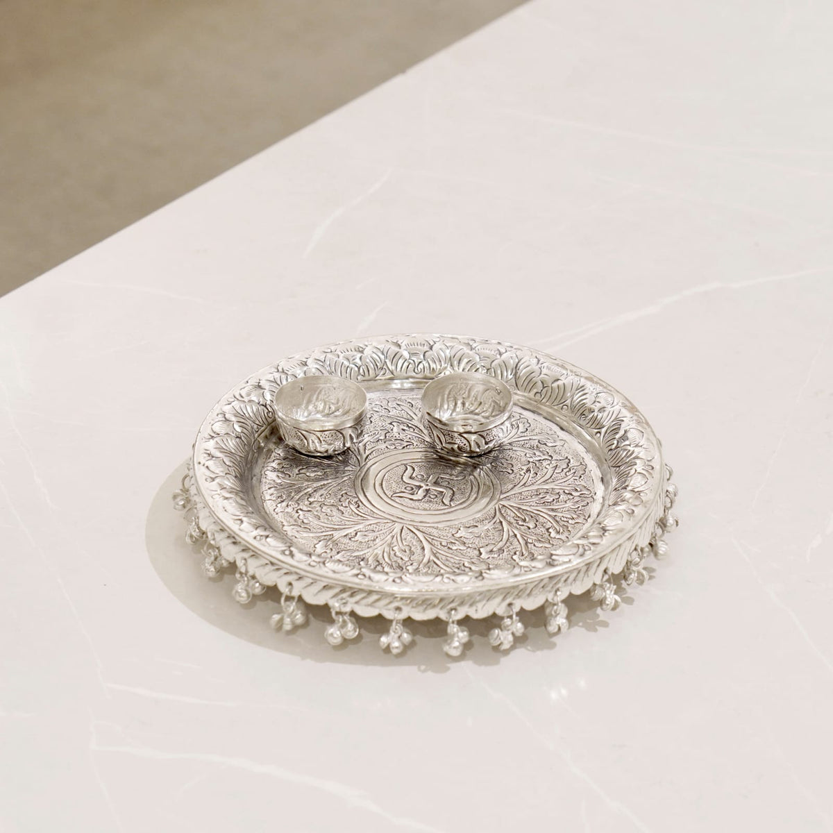 Silver Role Rotti Brass Roli chawal thali with Silver Finish