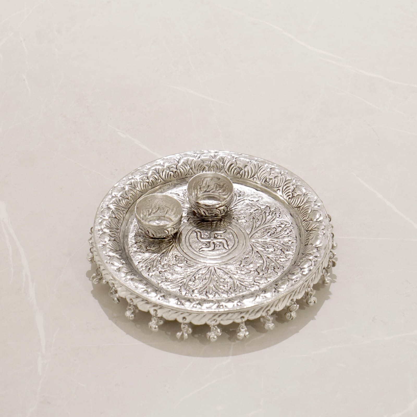 Brass Roli chawal thali with Silver Finish