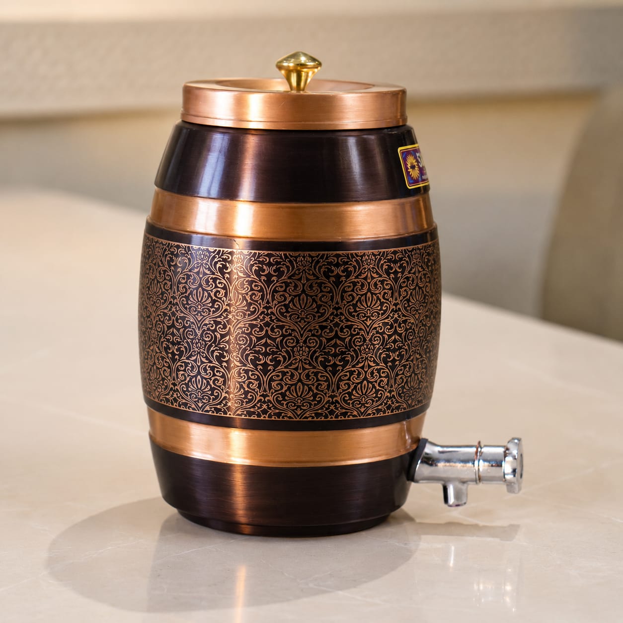 Copper Antique Engraved Water Dispenser