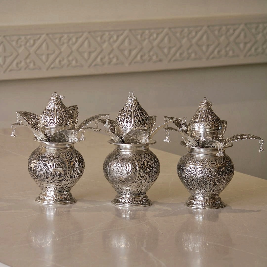 Brass Kumbh Kalash with Silver Finish