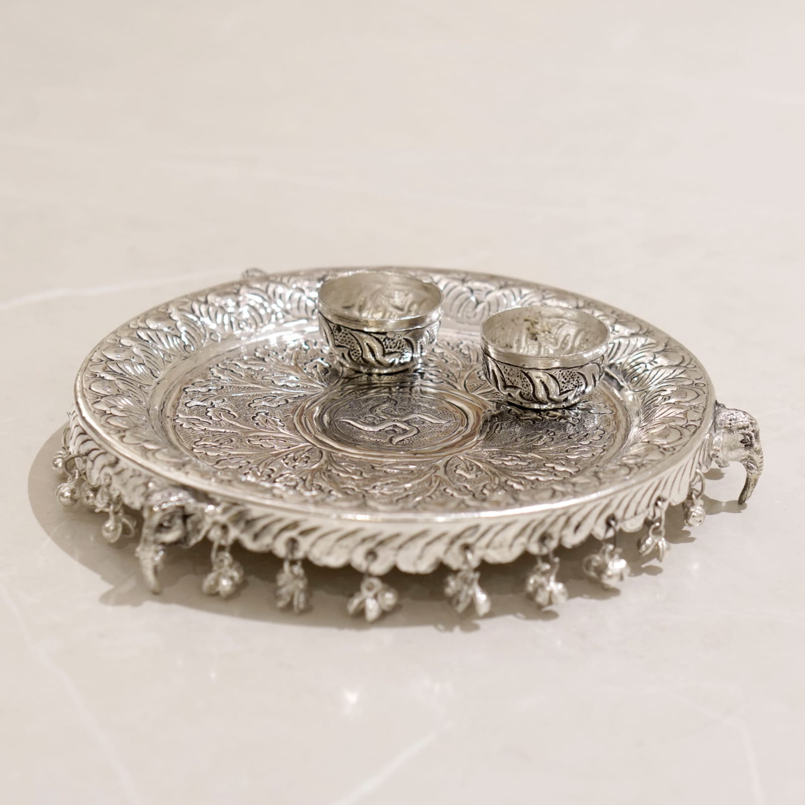 Brass Roli chawal thali with Silver Finish