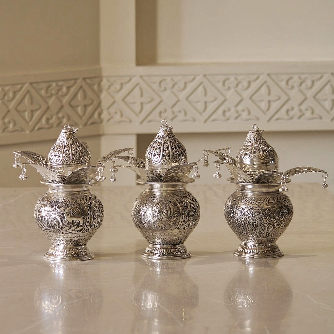 Brass Kumbh Kalash with Silver Finish
