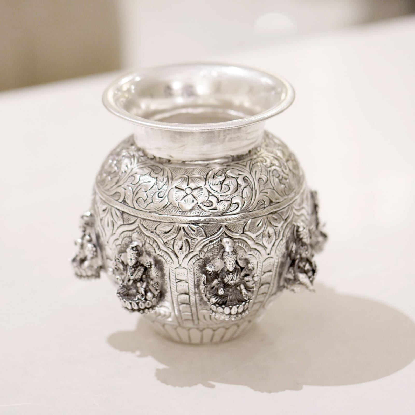Brass Ashtalakshmi Kalash with Silver Finish
