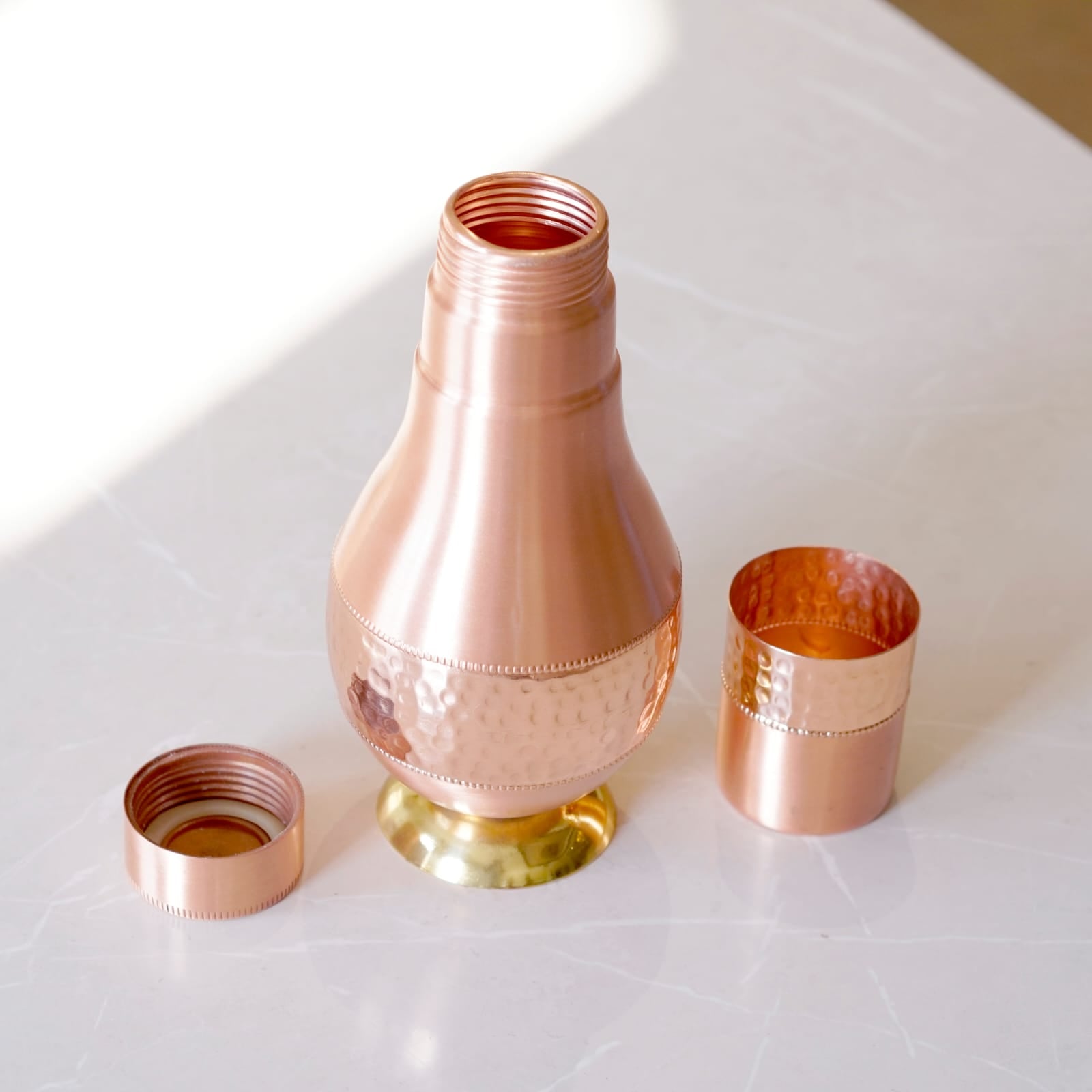 Copper Surahi Jug with Glass