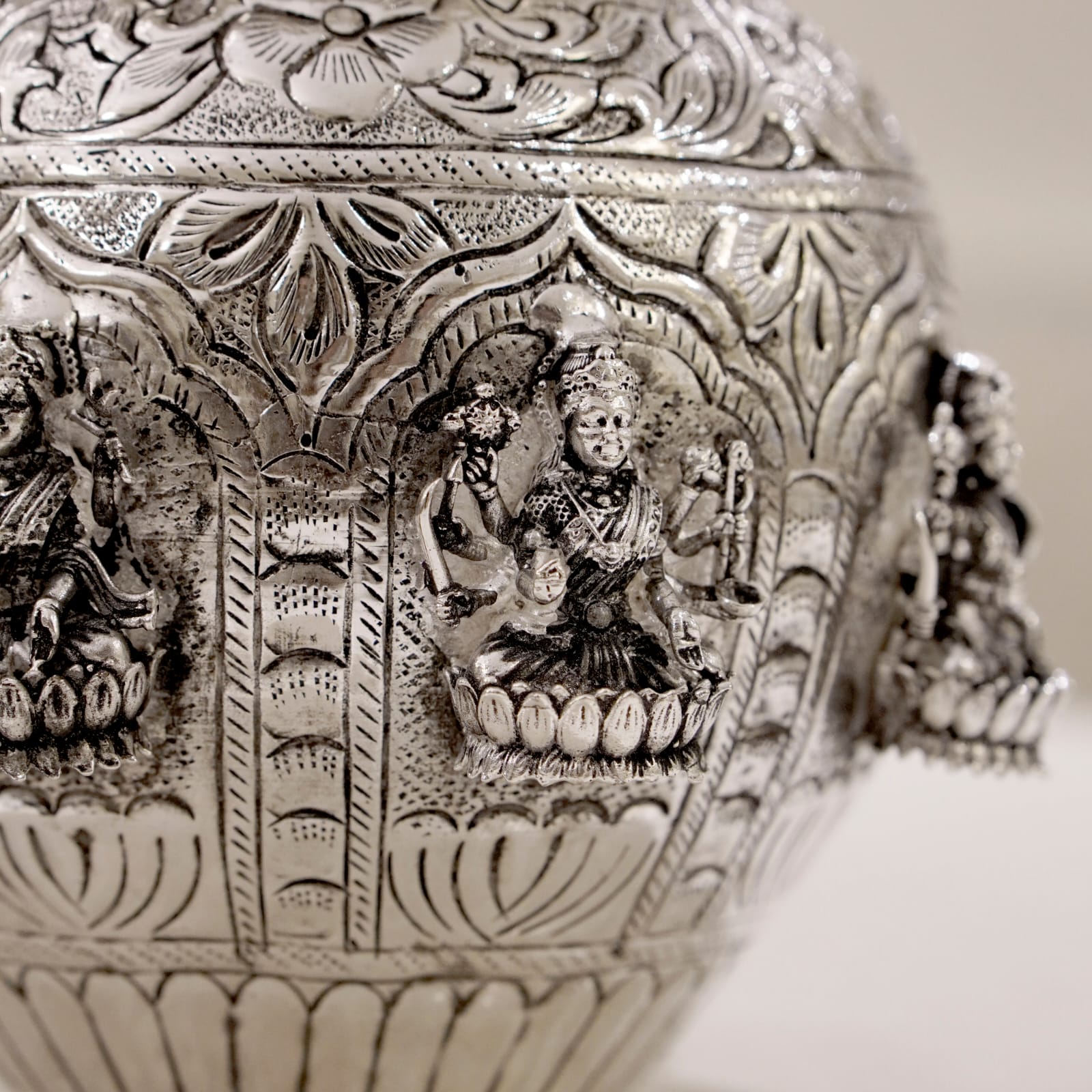 Brass Ashtalakshmi Kalash with Silver Finish