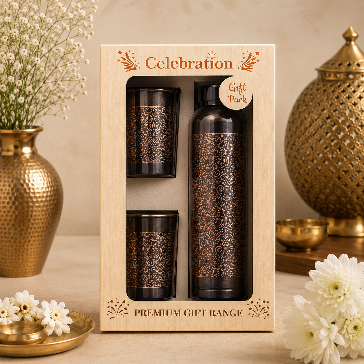 Copper Bottle and Glasses Gift Set