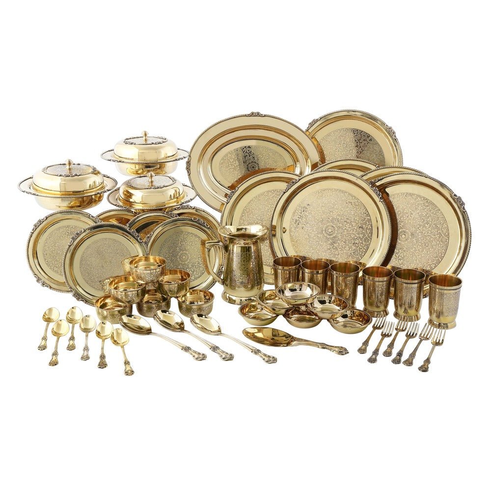 51 piece etched dinner set - Brass Globe -