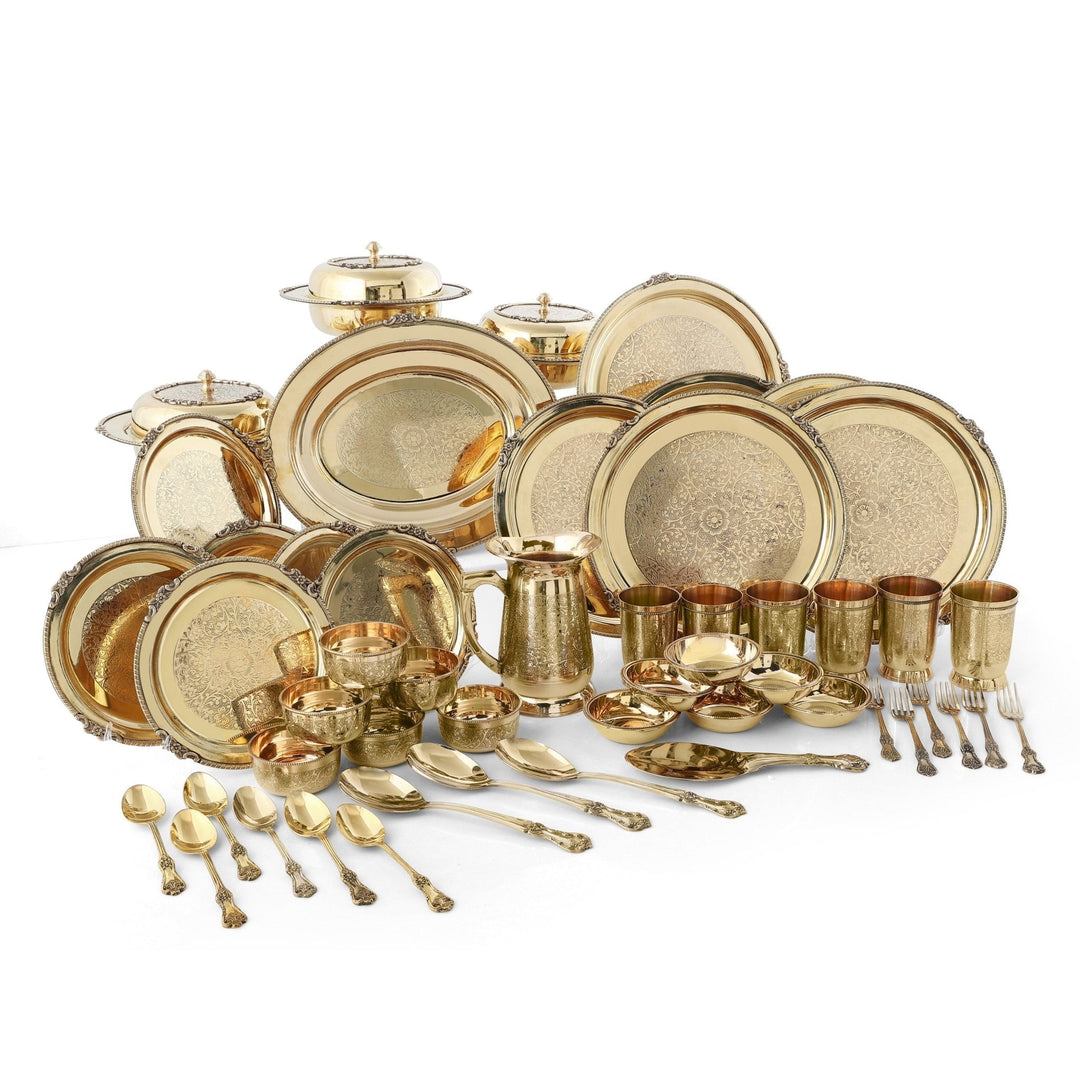 51 piece etched dinner set - Brass Globe -