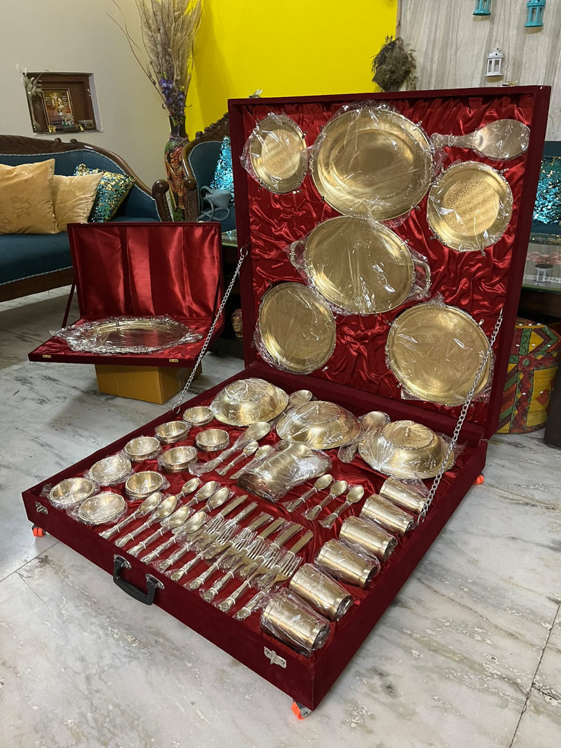 70 piece brass dinner set with velvet box - Brass Globe -