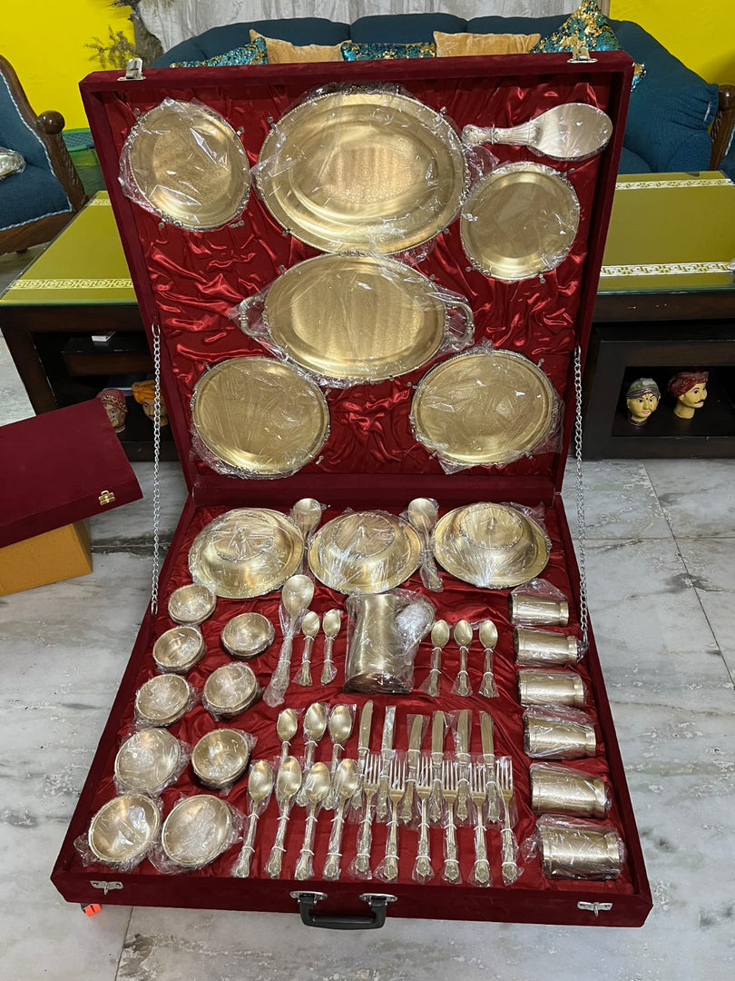 70 piece brass dinner set with velvet box - Brass Globe -